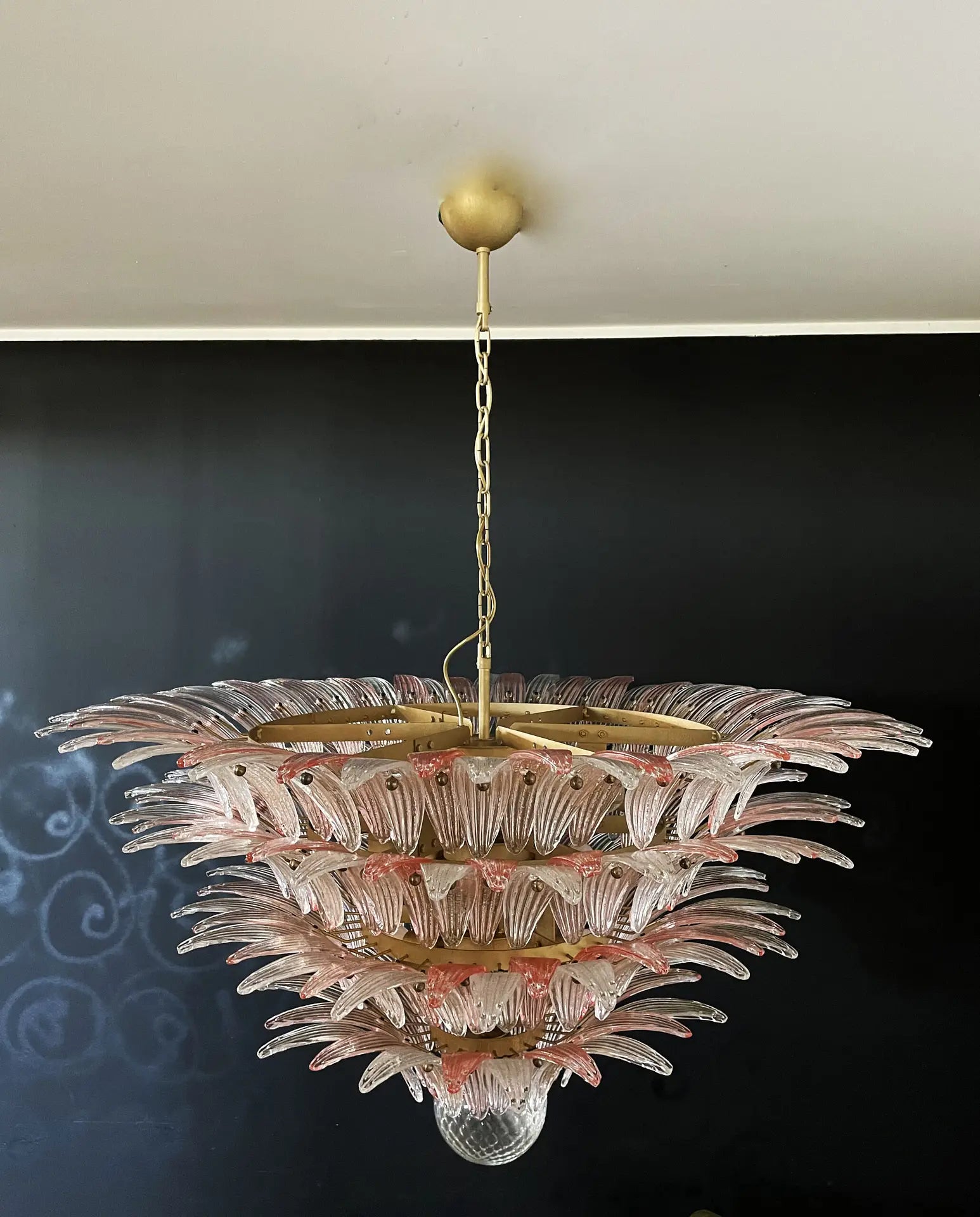 Murano Kroonluchter – 163 Heldere en Roze Palmetteglas Elementen – detail 3 – Murano Classics