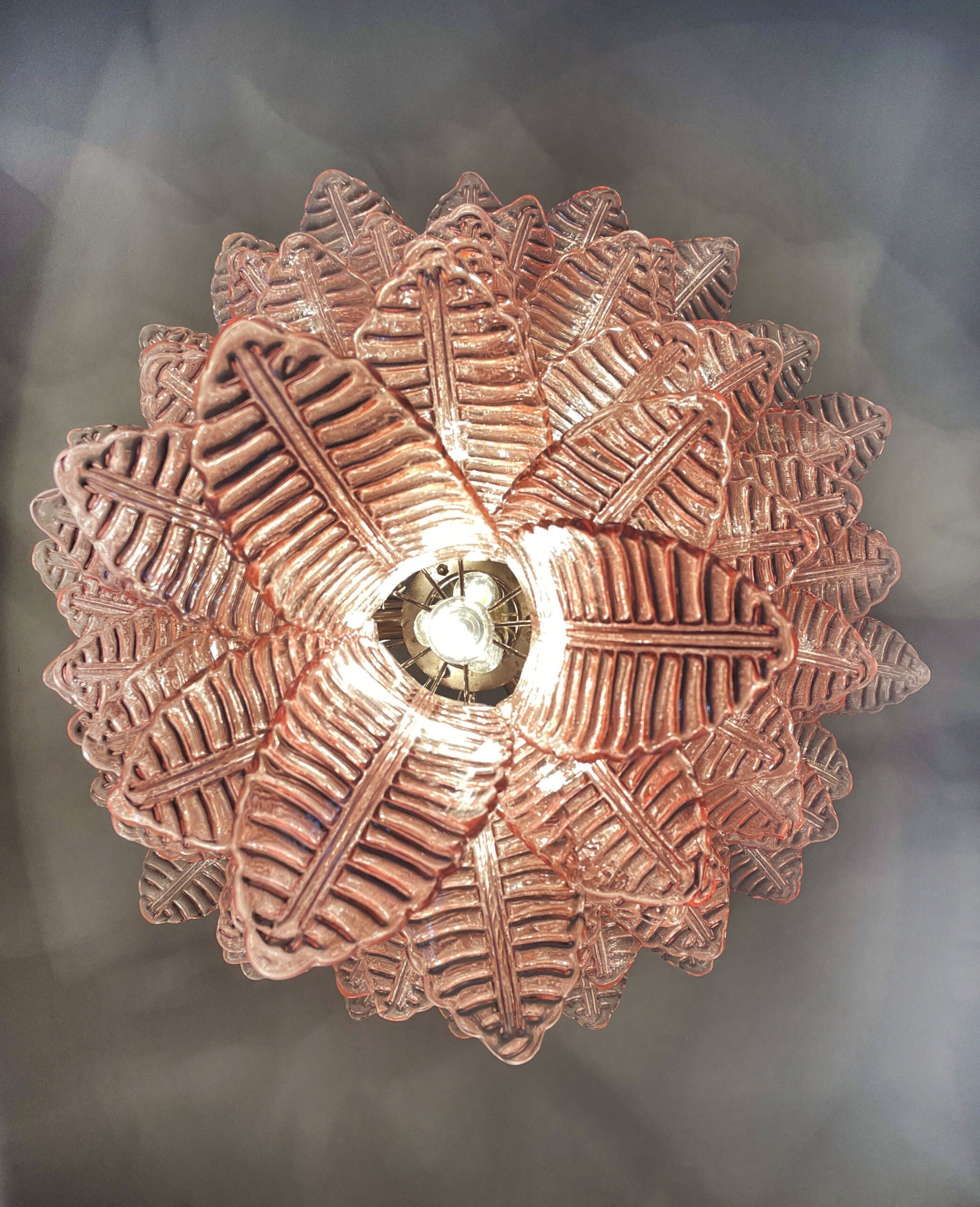 Murano Chandelier – 75 Pink Felci Glass – detail 2 – Murano Classics