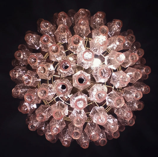 Murano Chandelier | 140 Pink Poliedri Glass