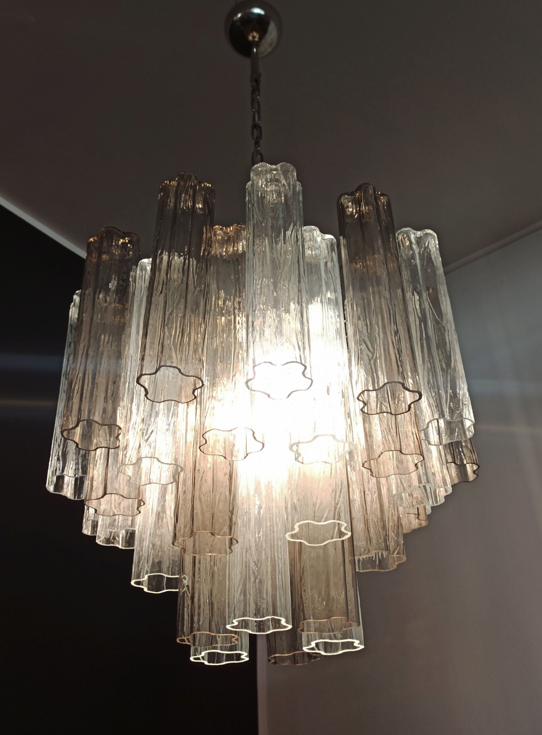 Murano Kronleuchter – 36 Klare und Rauchfarbene Röhrgläser – Detail 7 – Murano Classics