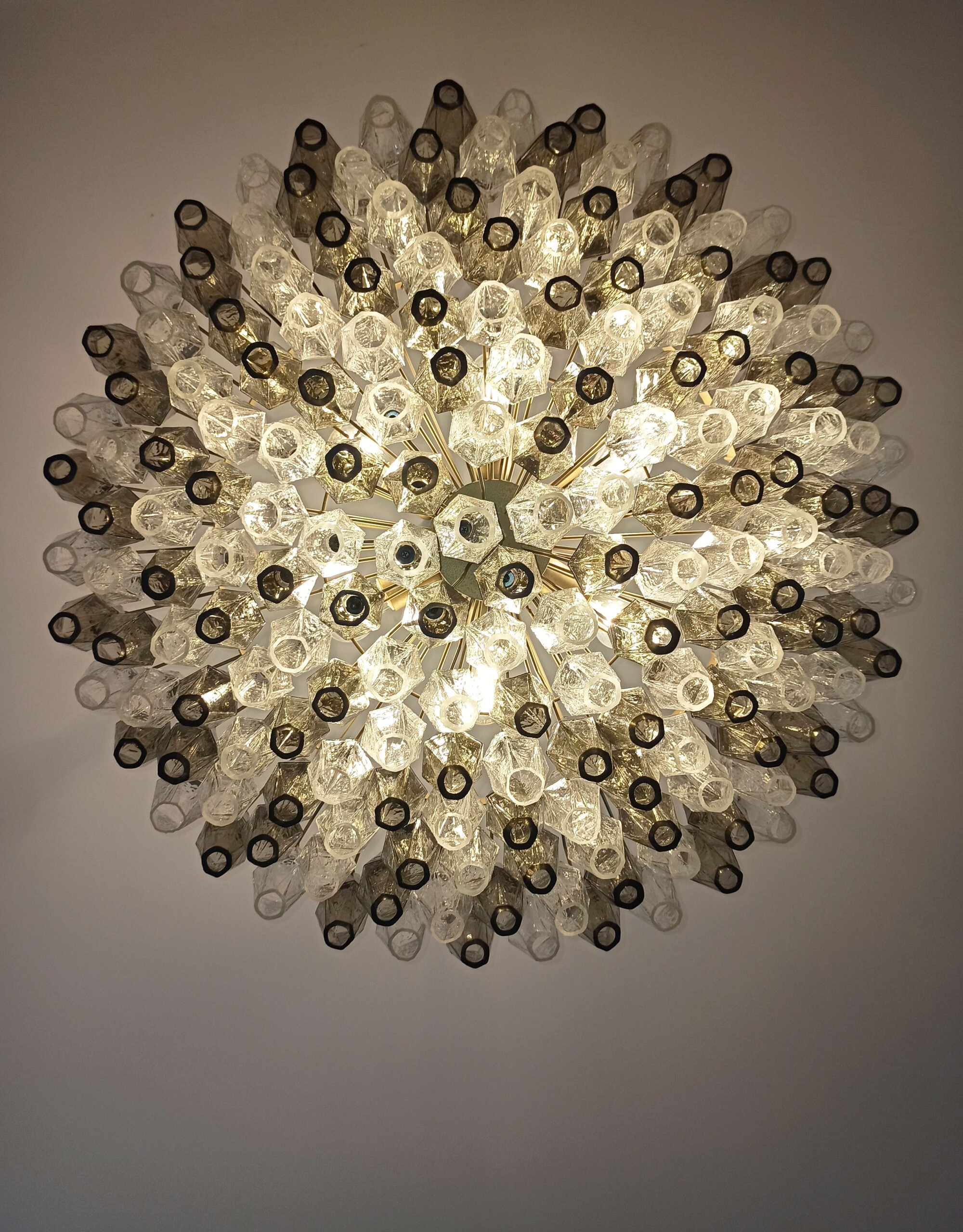 Murano Kronleuchter – 185 Klare und Rauchfarbene Poliedrigläser – Detail 5 – Murano Classics