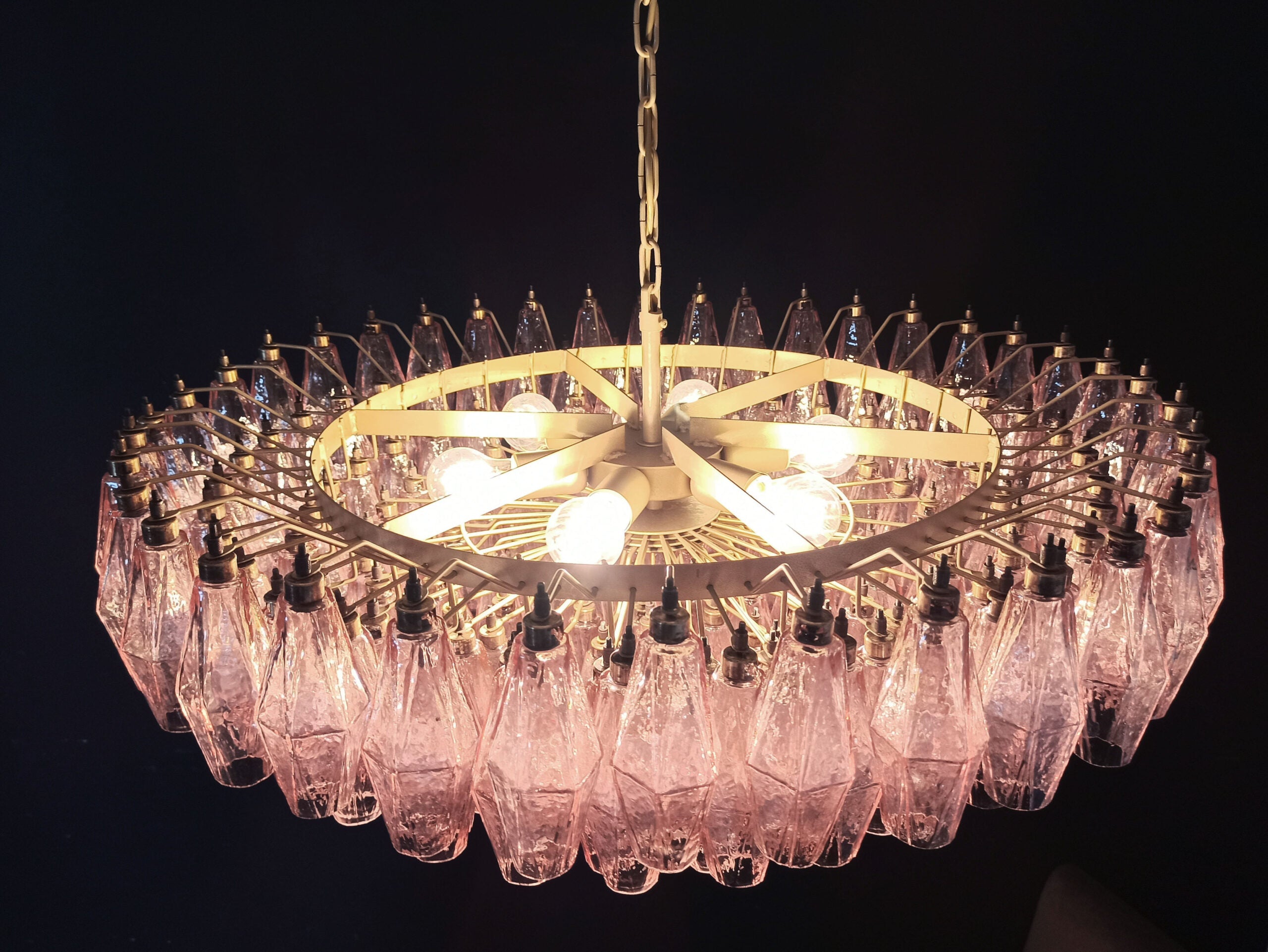 Murano Chandelier – 185 Pink Poliedri Glass – detail 8 – Murano Classics