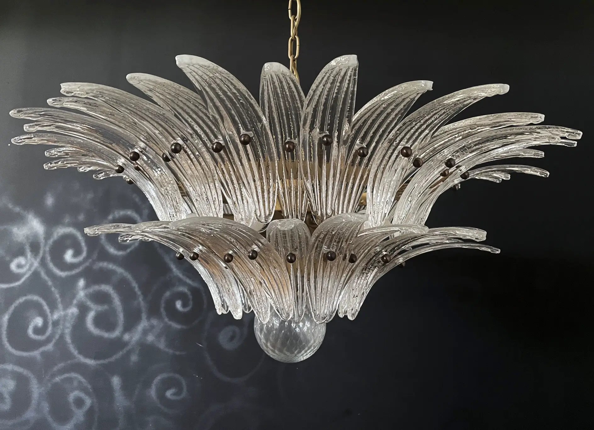 Murano Chandelier – 58 Clear Palmette Glass – detail 5 – Murano Classics