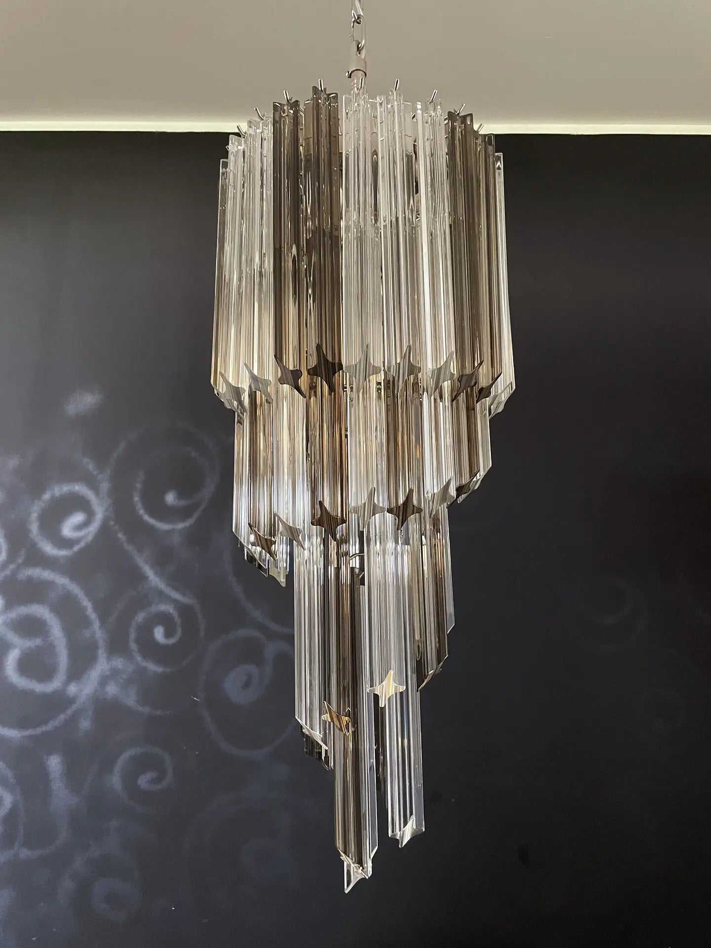 Murano Kronleuchter – 54 Klare und Rauchfarbene Prismengläser – Detail 2 – Murano Classics