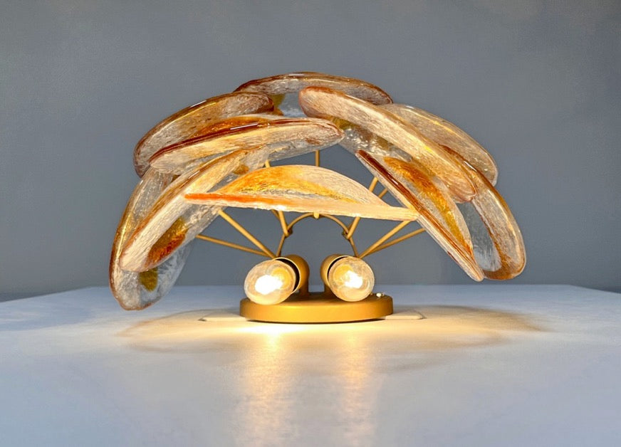 Murano Vegglampe | 20 Klare Gule Konglebladglass | 1 par