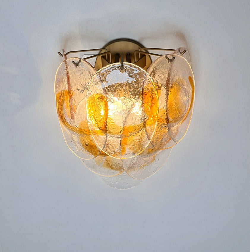 Murano Vegglampe | 20 Klare Gule Konglebladglass | 1 par