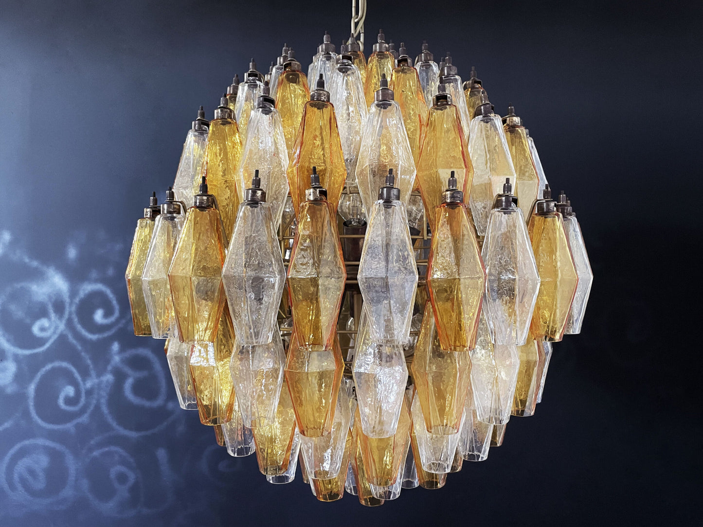Lampadario Murano | 140 Poliedri in Vetro Trasparente e Giallo