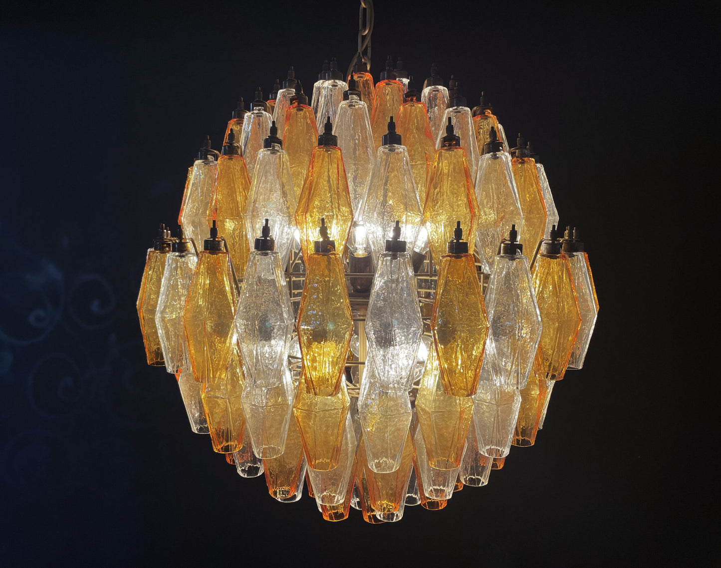 Lampadario Murano | 140 Poliedri in Vetro Trasparente e Giallo