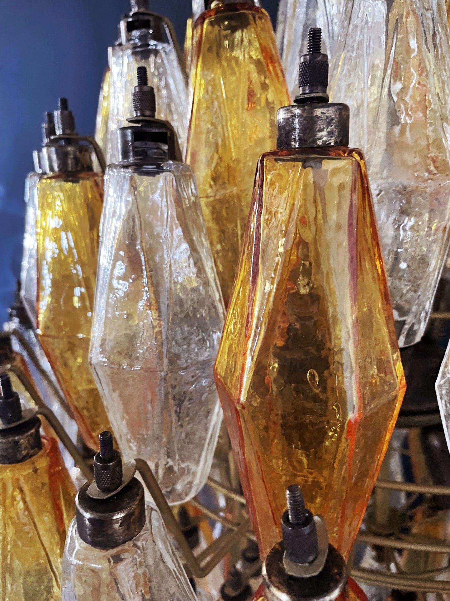 Lampadario Murano | 140 Poliedri in Vetro Trasparente e Giallo
