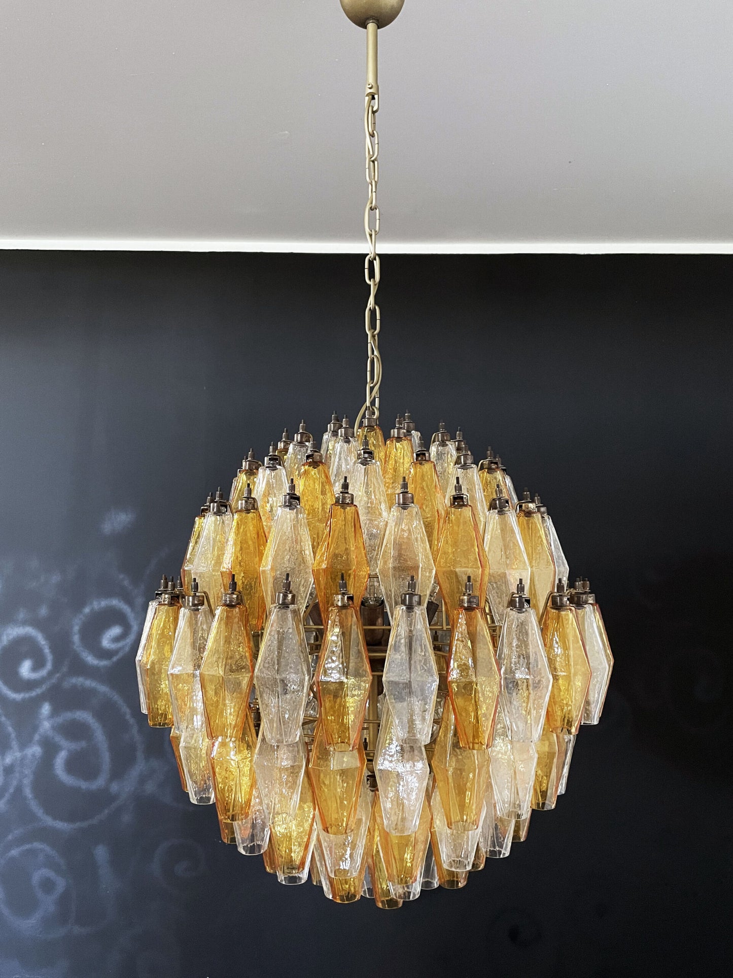 Lampadario Murano | 140 Poliedri in Vetro Trasparente e Giallo