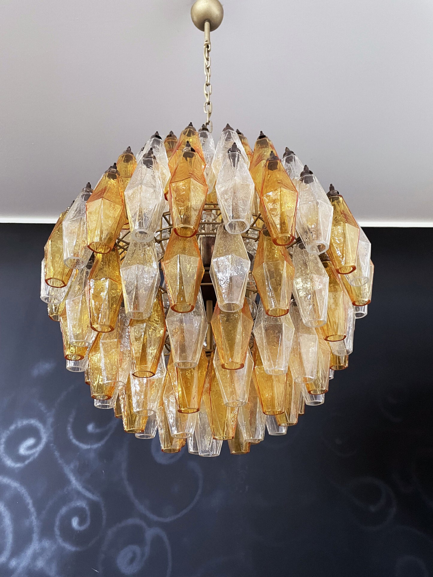 Lampadario Murano | 140 Poliedri in Vetro Trasparente e Giallo