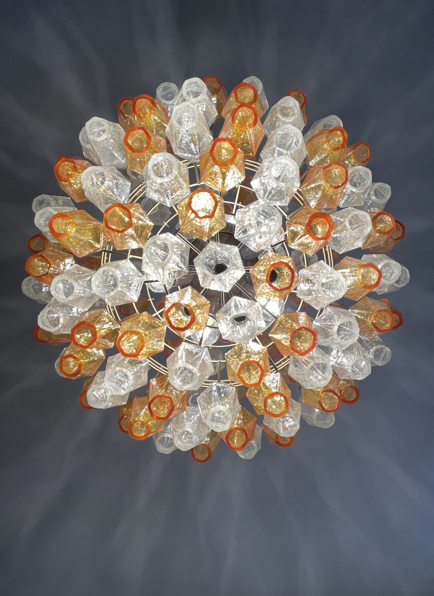 Lampadario Murano | 140 Poliedri in Vetro Trasparente e Giallo