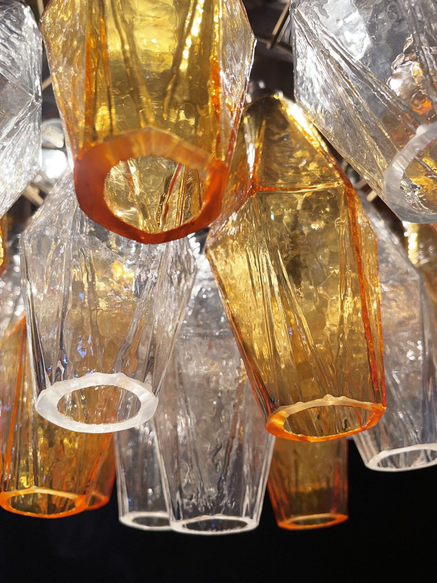 Lampadario Murano | 140 Poliedri in Vetro Trasparente e Giallo