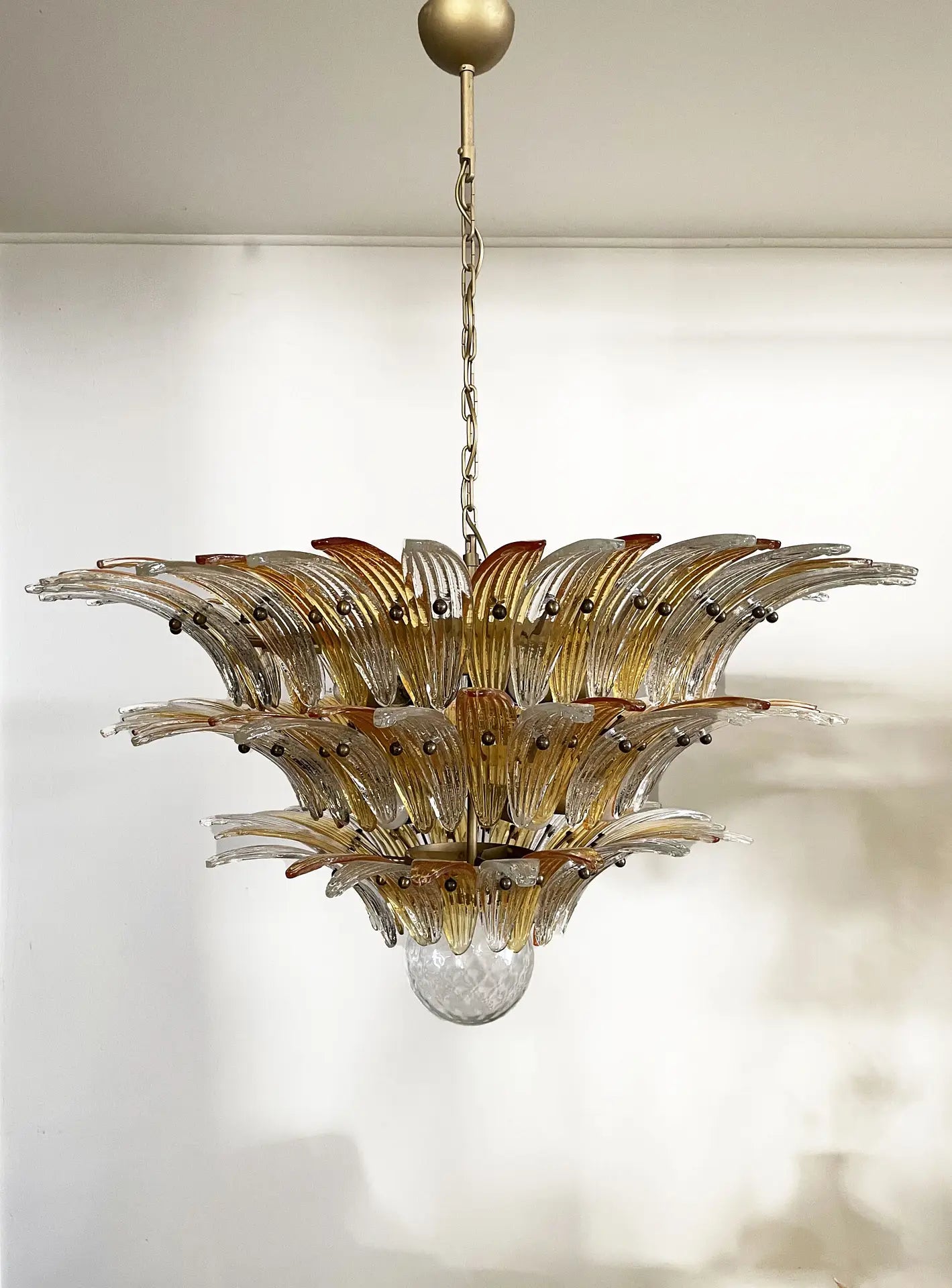 Murano Kroonluchter | 104 Duidelijk en Gele Palmette Glas
