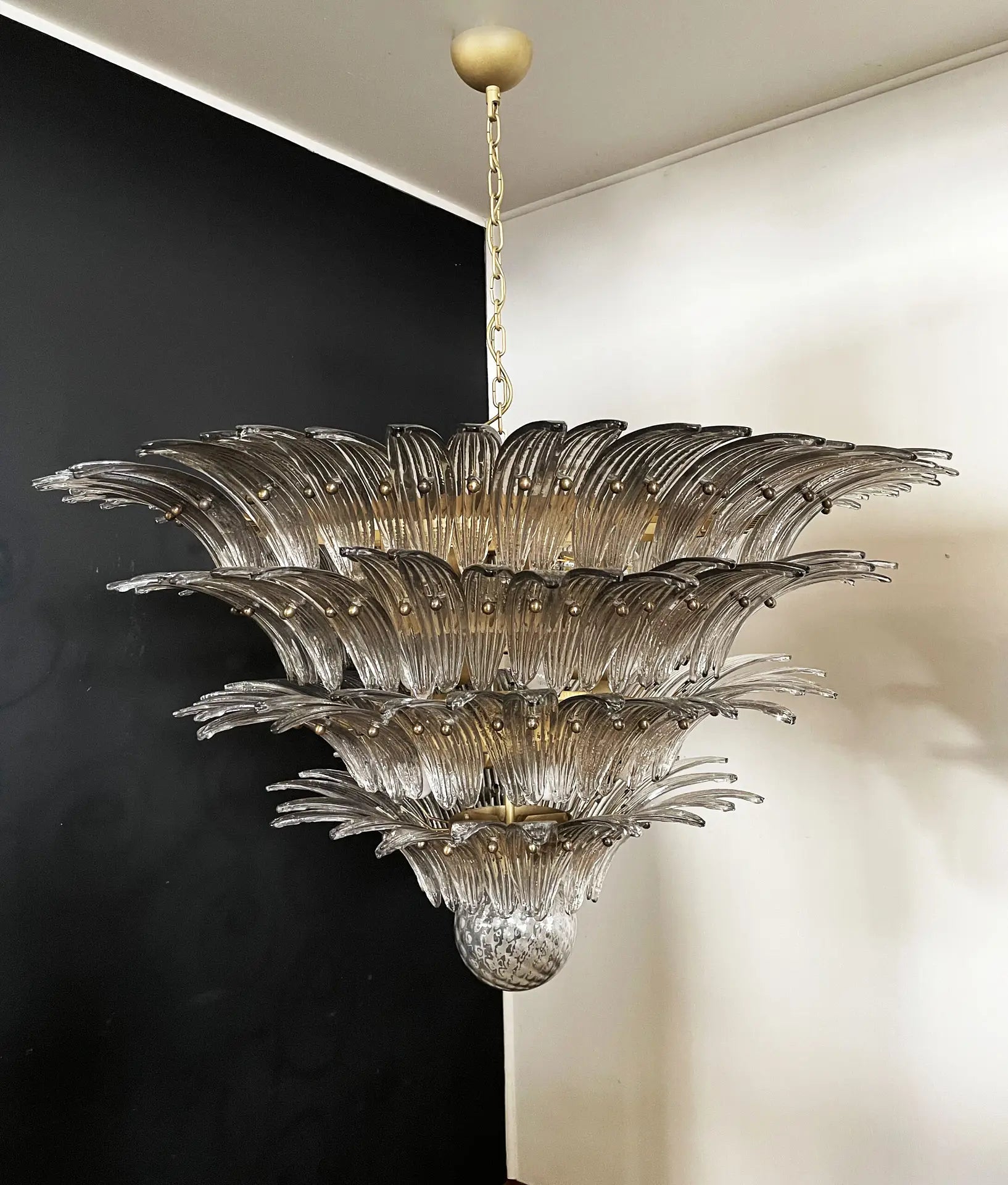 Murano Kroonluchter | 163 Gerookte Palmetteglazen
