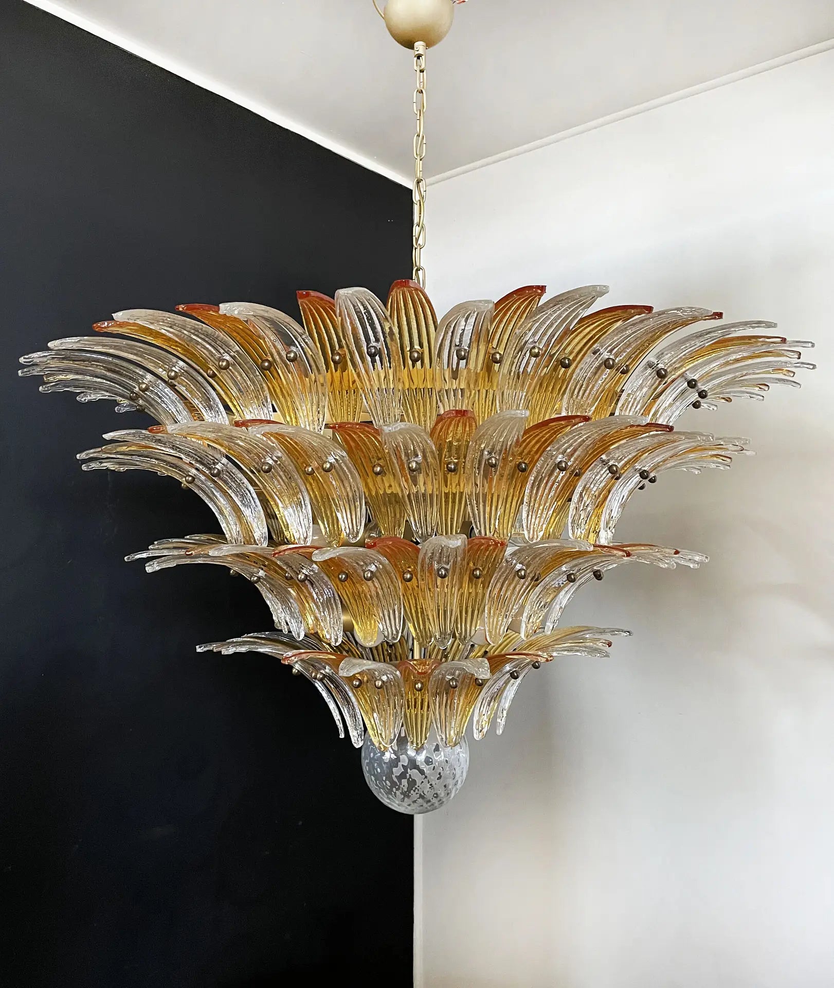 Murano Kroonluchter – 163 Heldere en Gele Palmetteglazen – detail 2 – Murano Classics