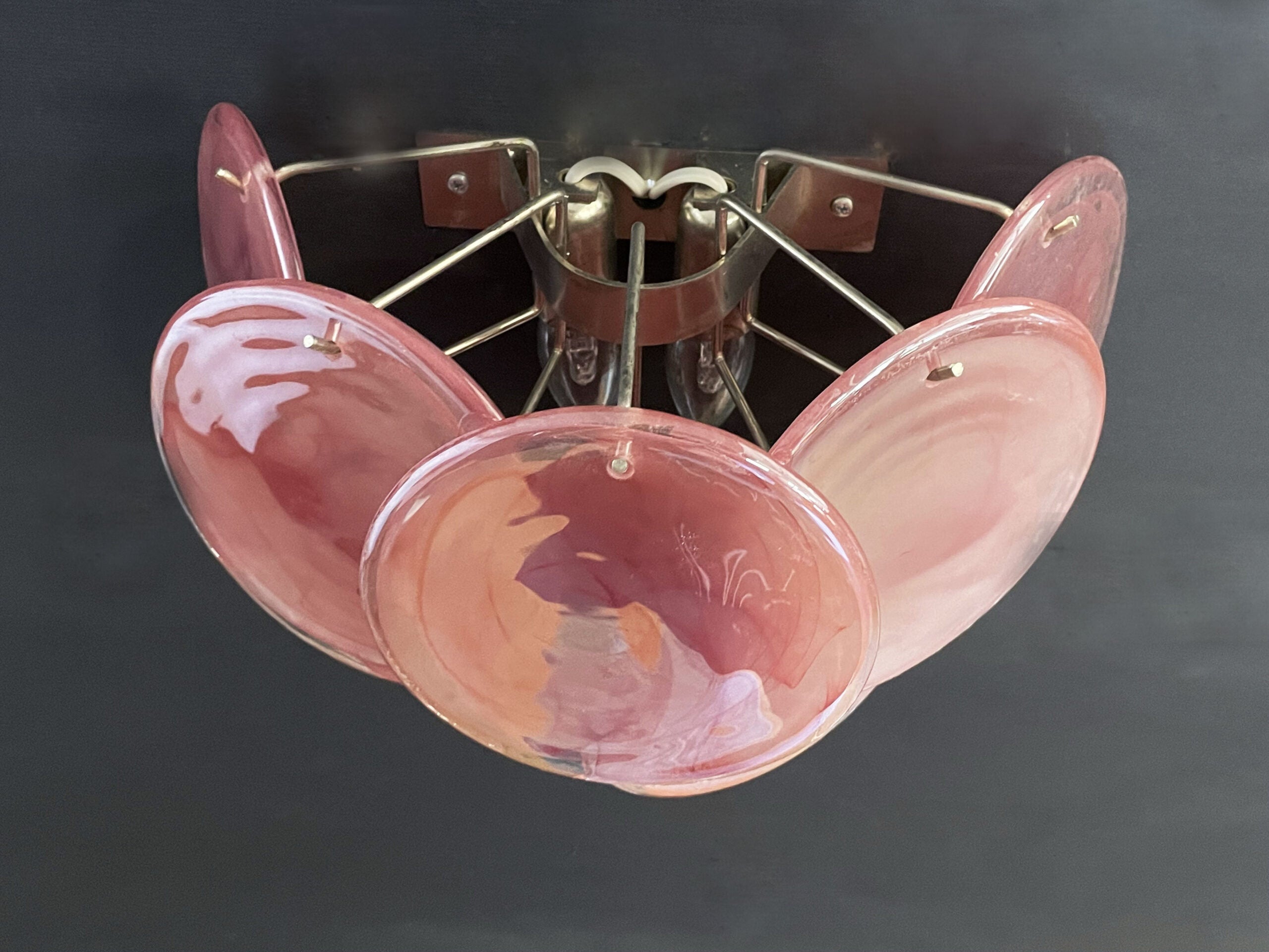 Murano Wall Lamp – 10 Alabaster Pink Disc Glass – Set of 2 – detail 5 – Murano Classics