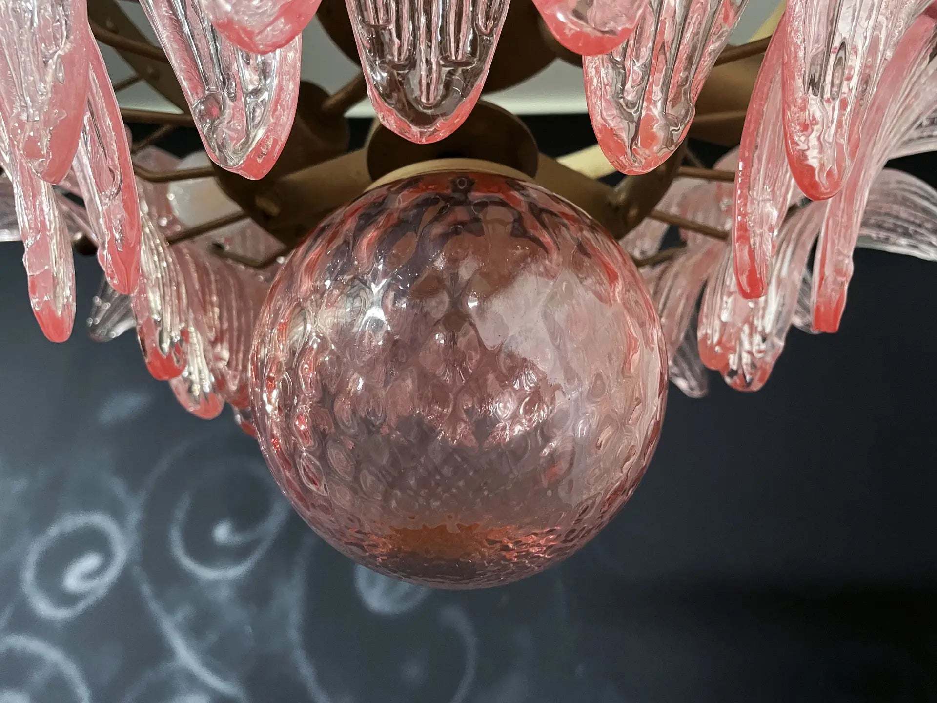 Murano Chandelier – 58 Pink Palmette Glass – detail 4 – Murano Classics