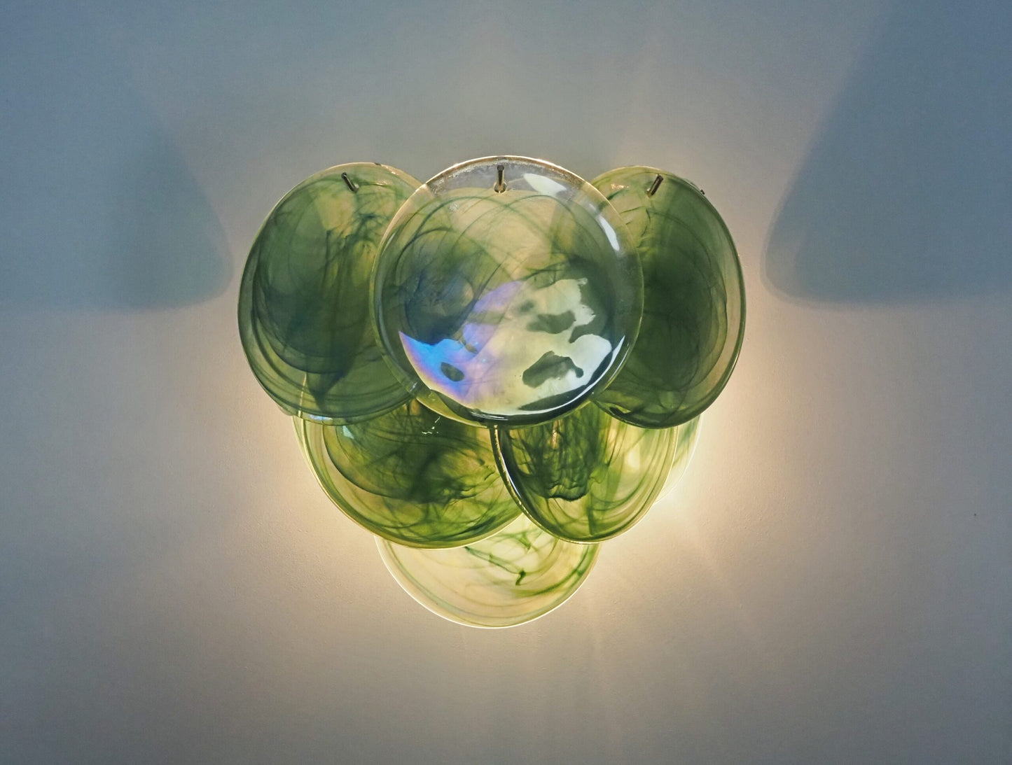 Murano Wall Lamp | 10 Alabaster Green Disc Glass | 1 Pair