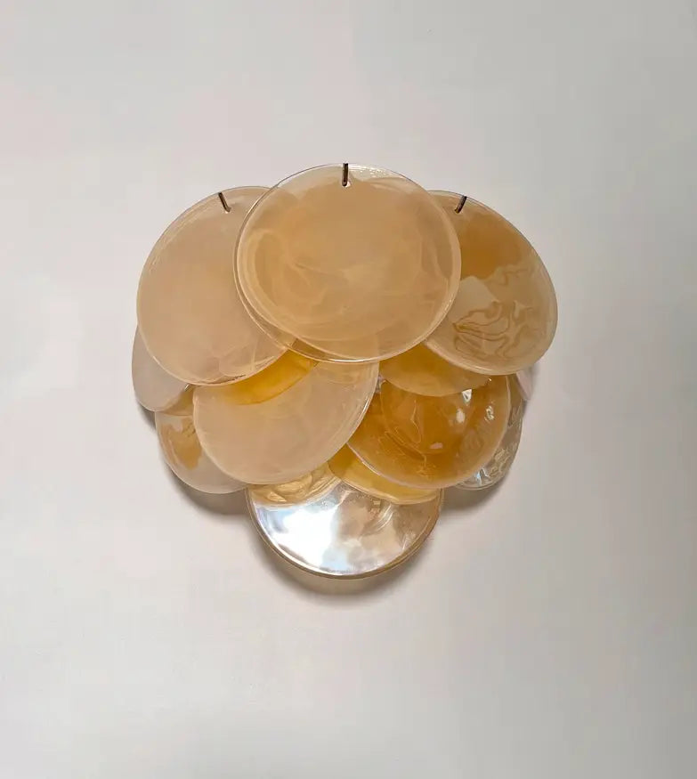 Lampada Murano da Parete | 10 Dischi in Vetro Alabastro e Oro