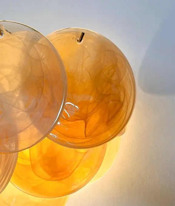 Lampada Murano da Parete | 10 Dischi in Vetro Alabastro e Oro
