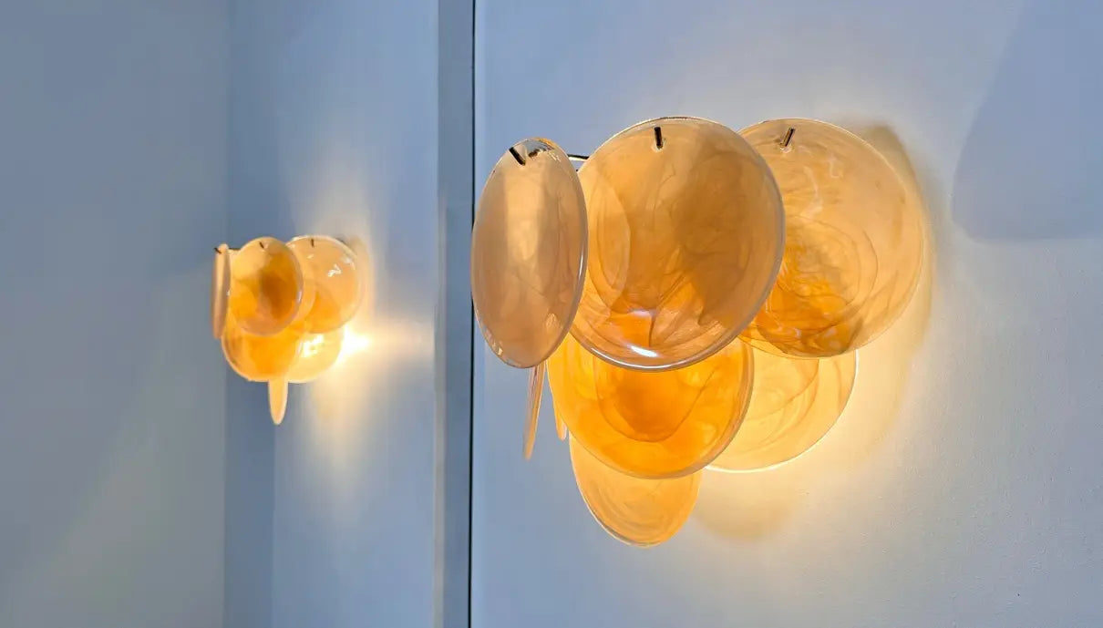 Lampada Murano da Parete | 10 Dischi in Vetro Alabastro e Oro
