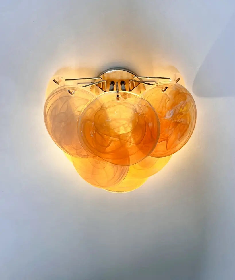 Lampada Murano da Parete | 10 Dischi in Vetro Alabastro e Oro