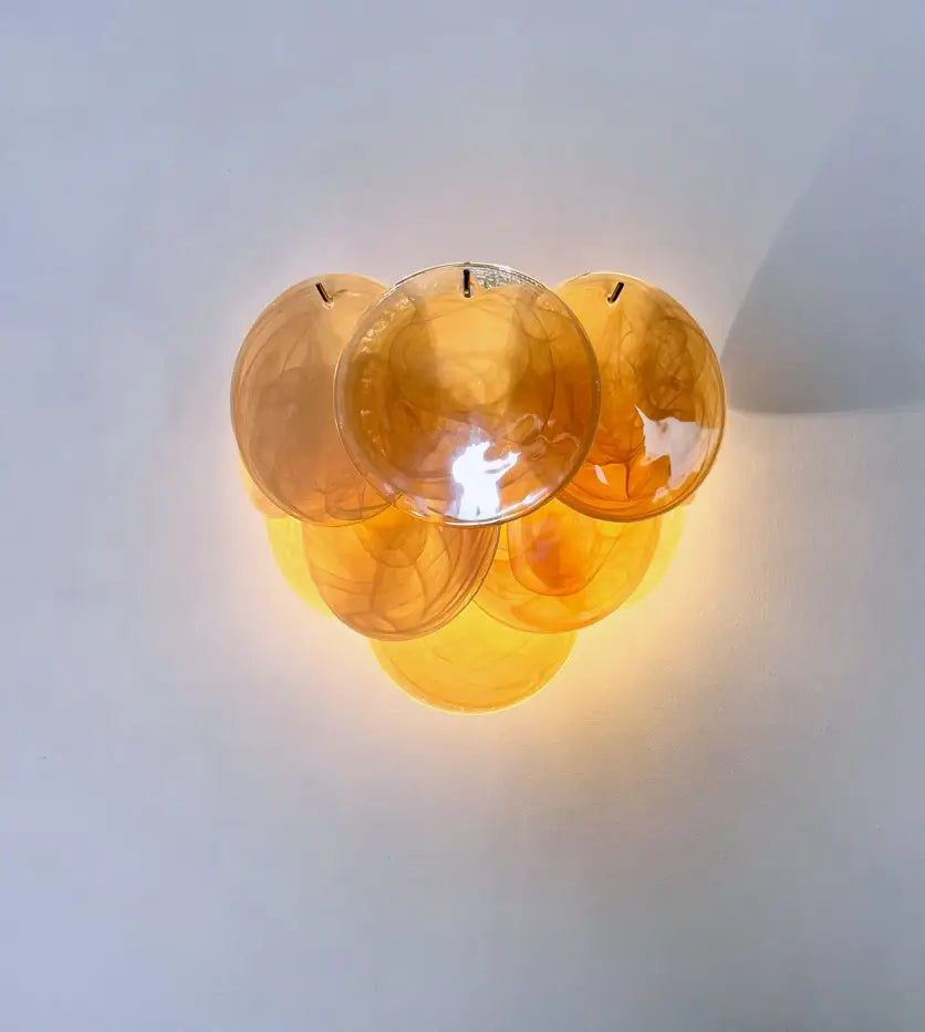 Lampada Murano da Parete | 10 Dischi in Vetro Alabastro e Oro