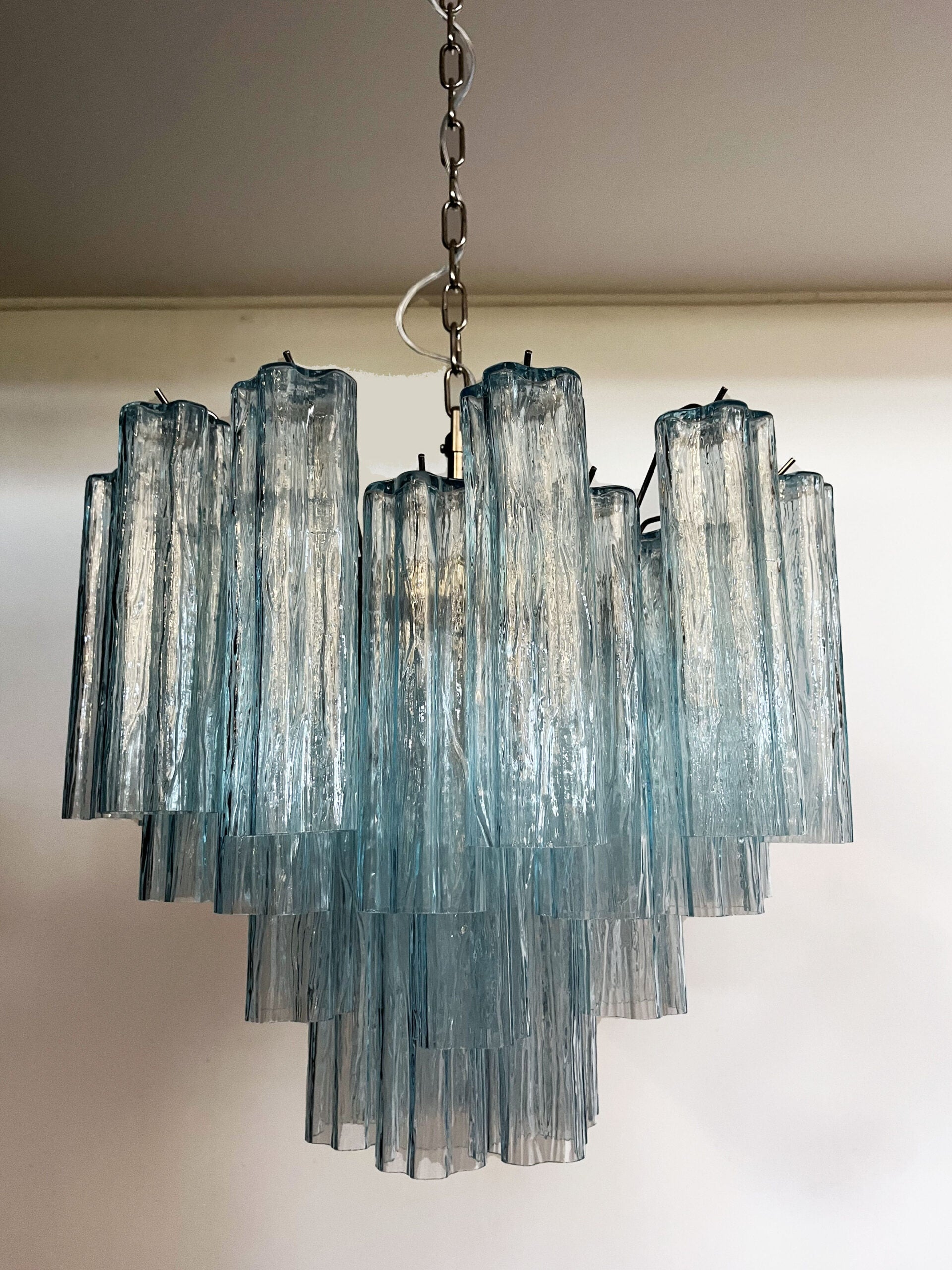 Murano Chandelier – 36 Blue Tube Glass – detail 2 – Murano Classics