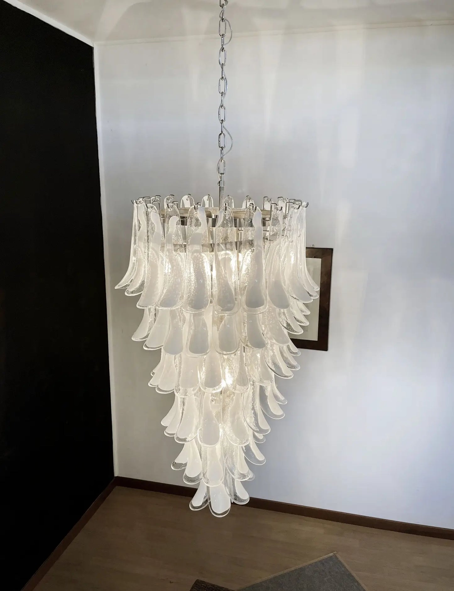 Murano Kroonluchter | 83 Witte Mazzega Petalen Glas