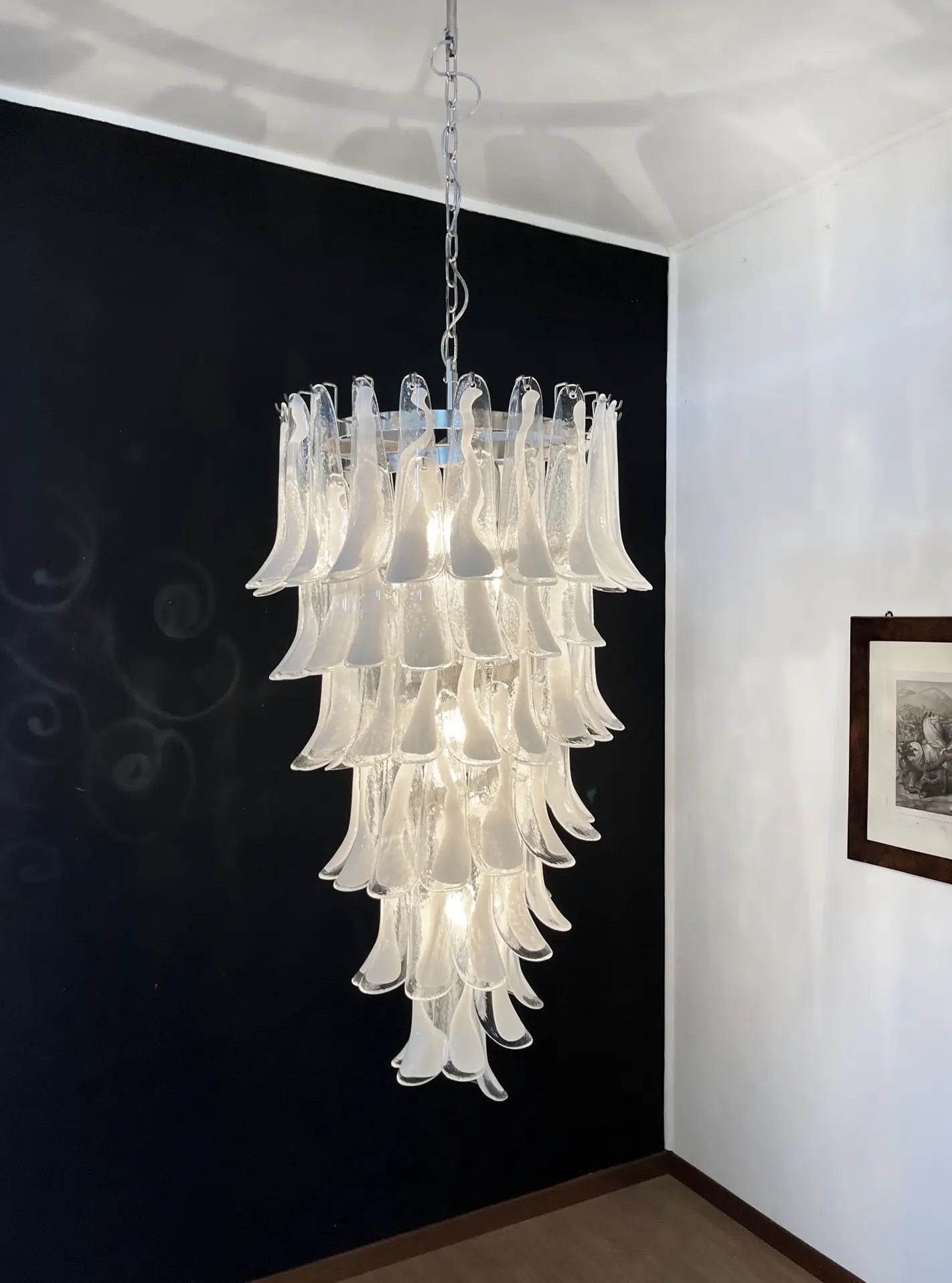 Murano Kroonluchter | 83 Witte Mazzega Petalen Glas