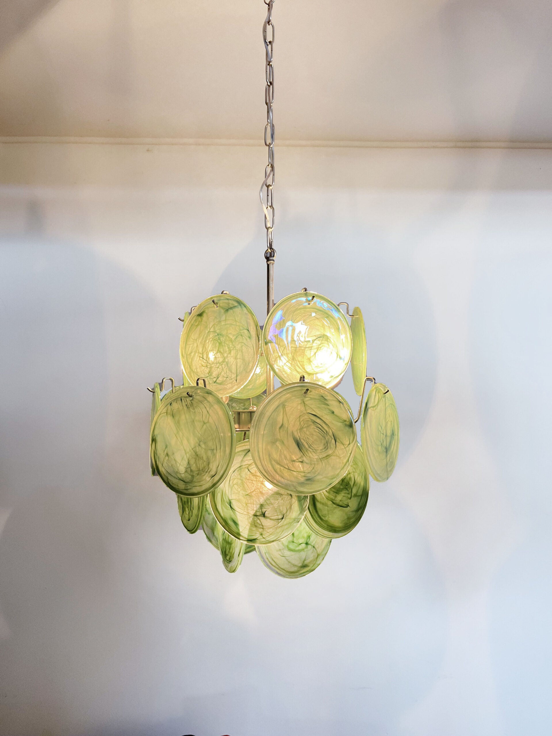 Murano Chandelier – 24 Green Disc Glasses – detail 5 – Murano Classics