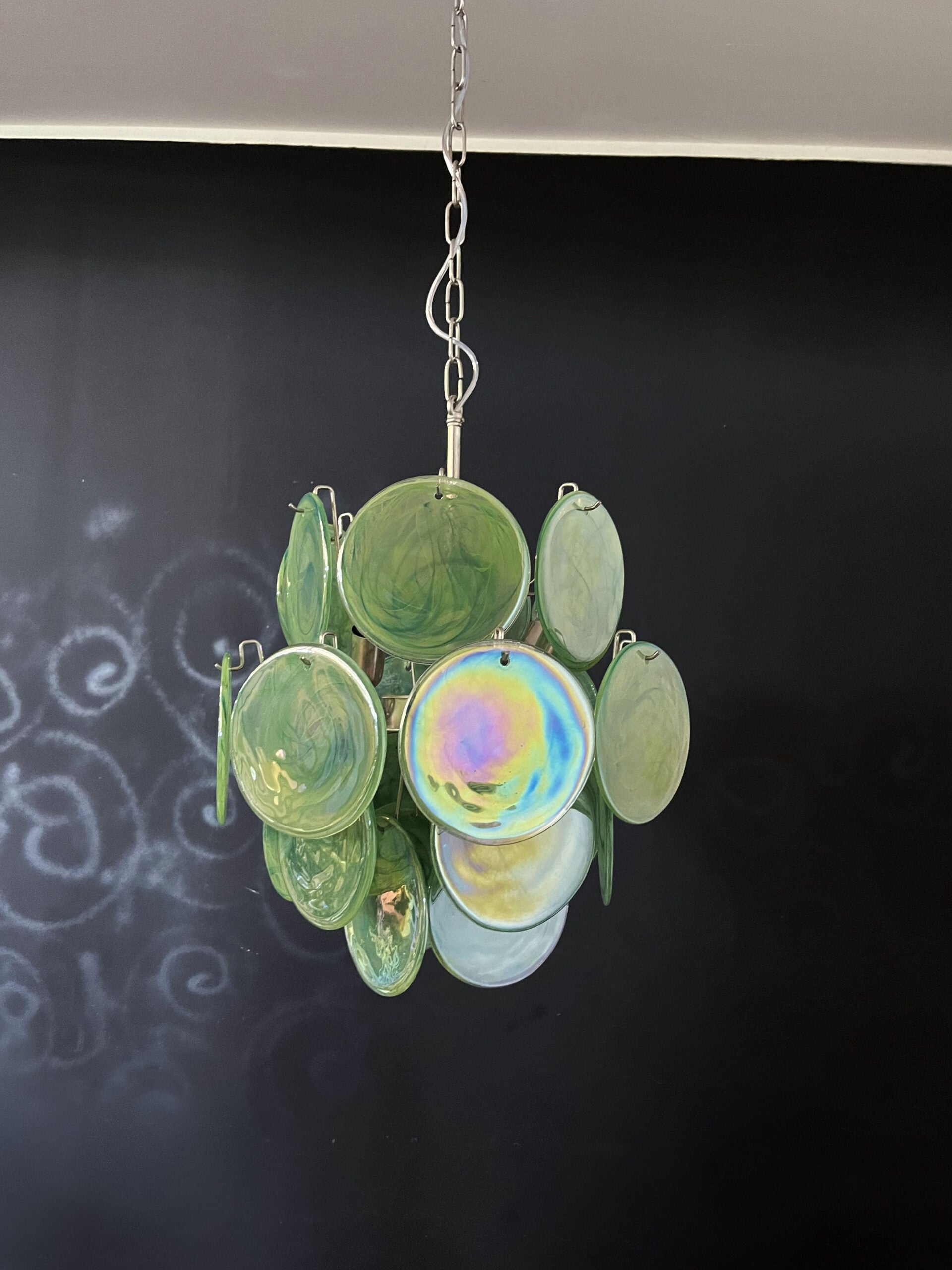 Murano Chandelier – 24 Green Disc Glasses – detail 7 – Murano Classics