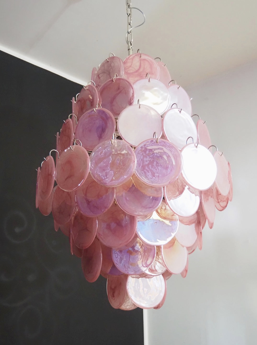 Murano Chandelier – 87 Pink Disc Glass – detail 3 – Murano Classics