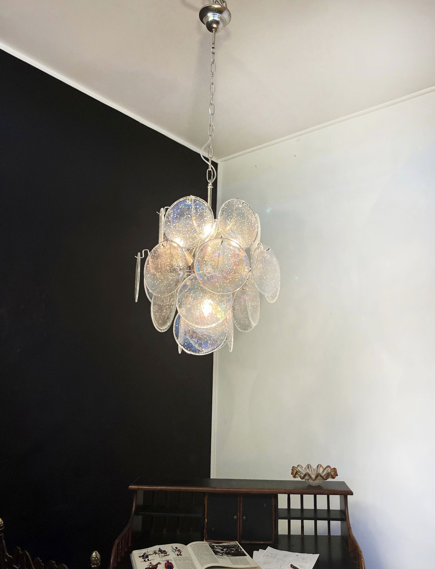 Murano Chandelier – 24 Iris Clear Disc Glass – detail 3 – Murano Classics