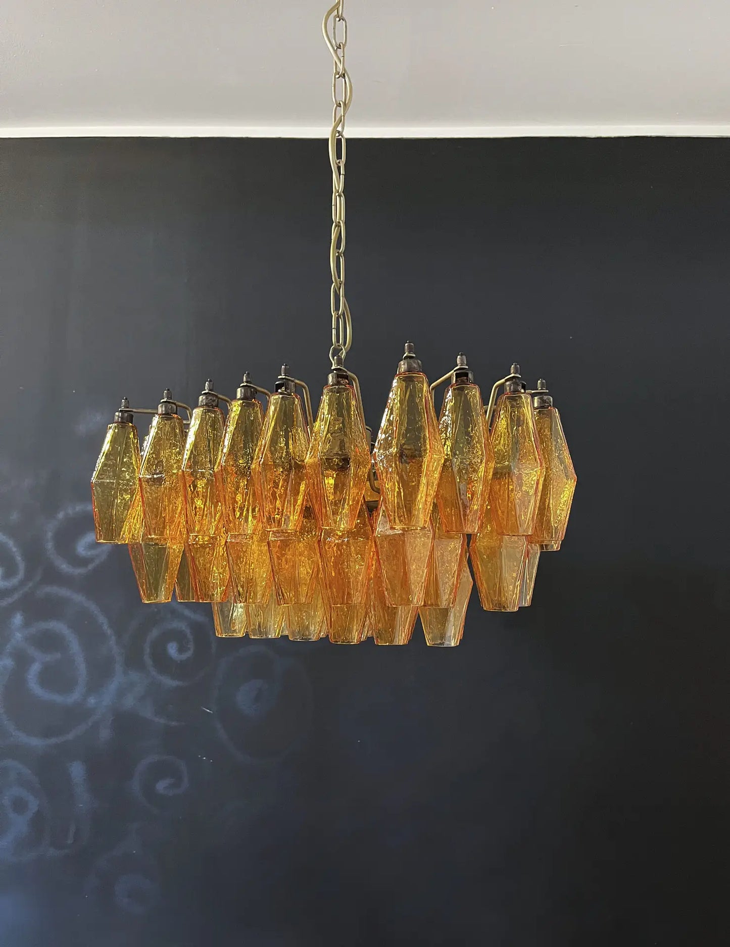 Murano-Kronleuchter | 56 Gelbe Poliedri-Gläser