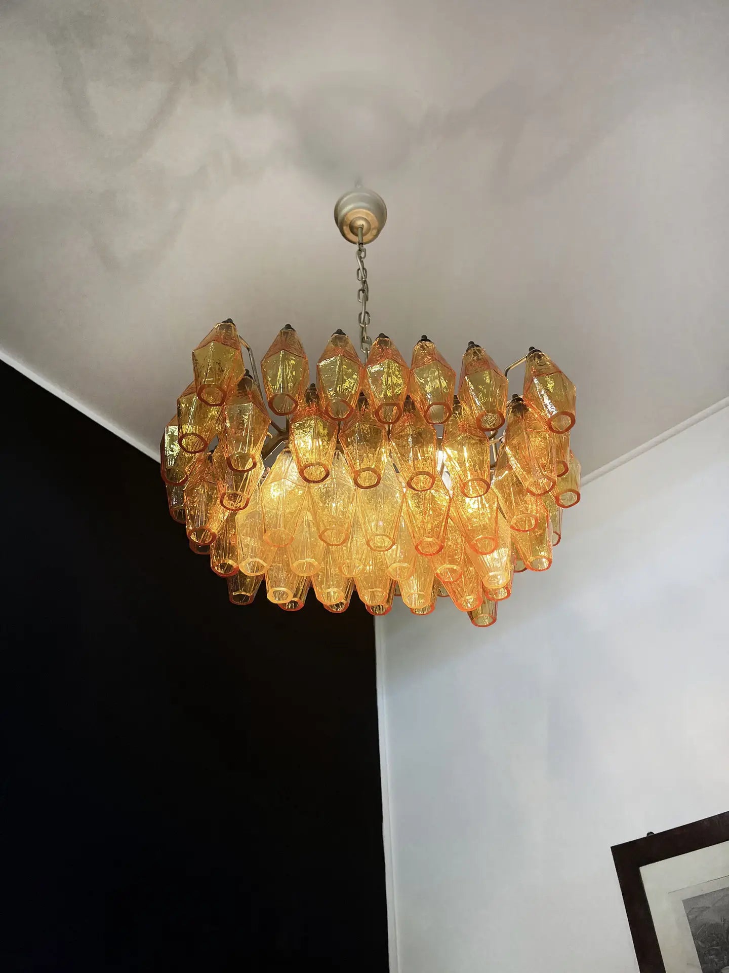 Murano-Kronleuchter | 56 Gelbe Poliedri-Gläser