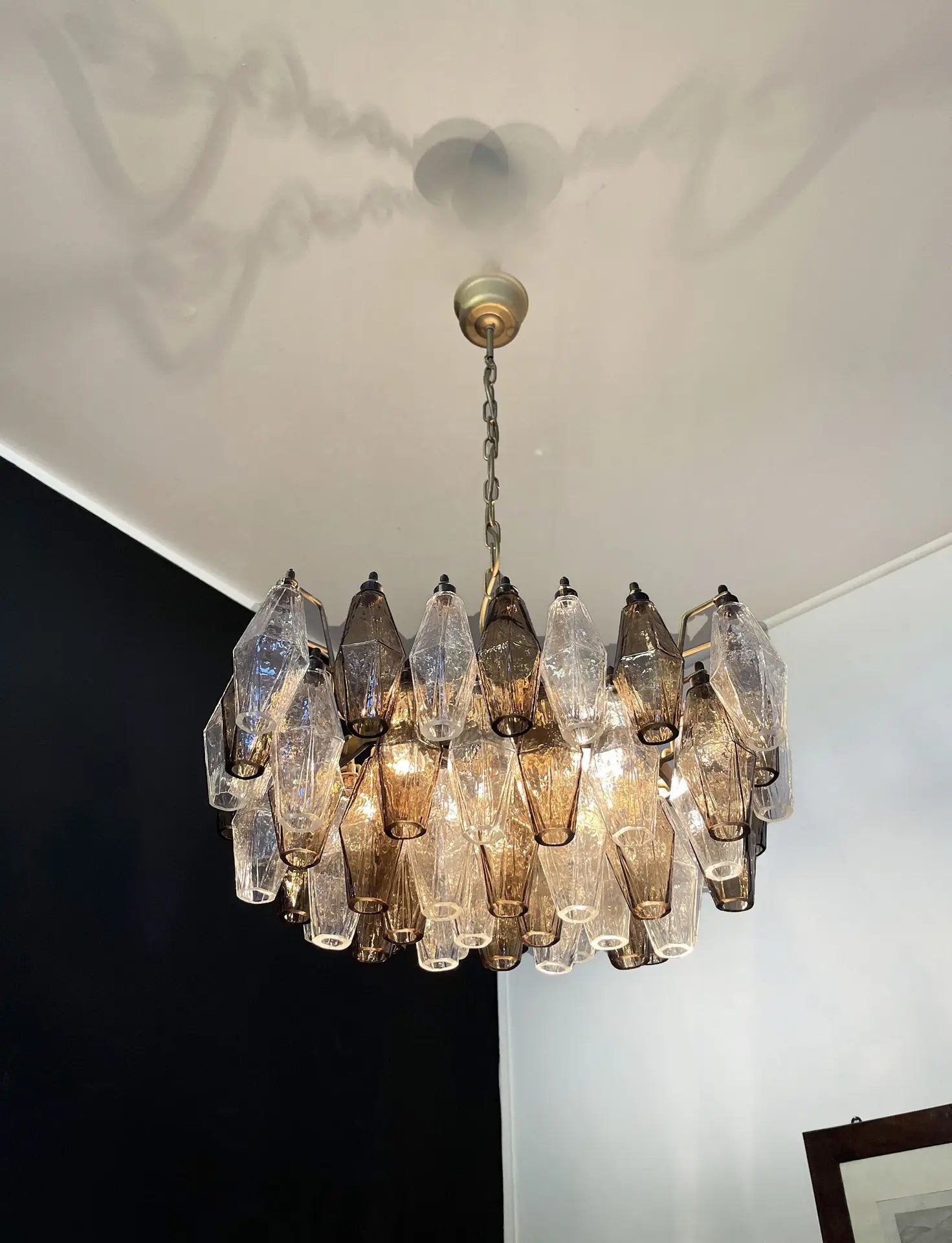 Murano Kronleuchter – 56 Klare und Rauchfarbene Poliedrigläser – Detail 7 – Murano Classics