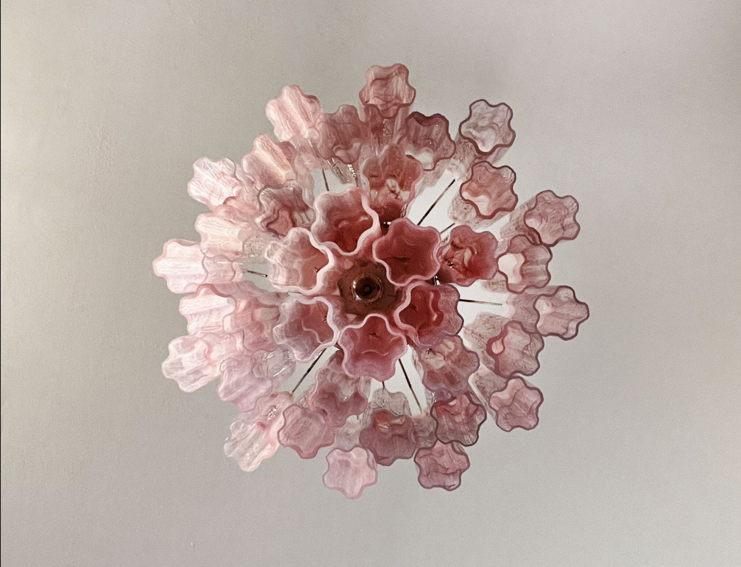 Murano Kroonluchter | 36 Roze Alabaster Glasbuizen