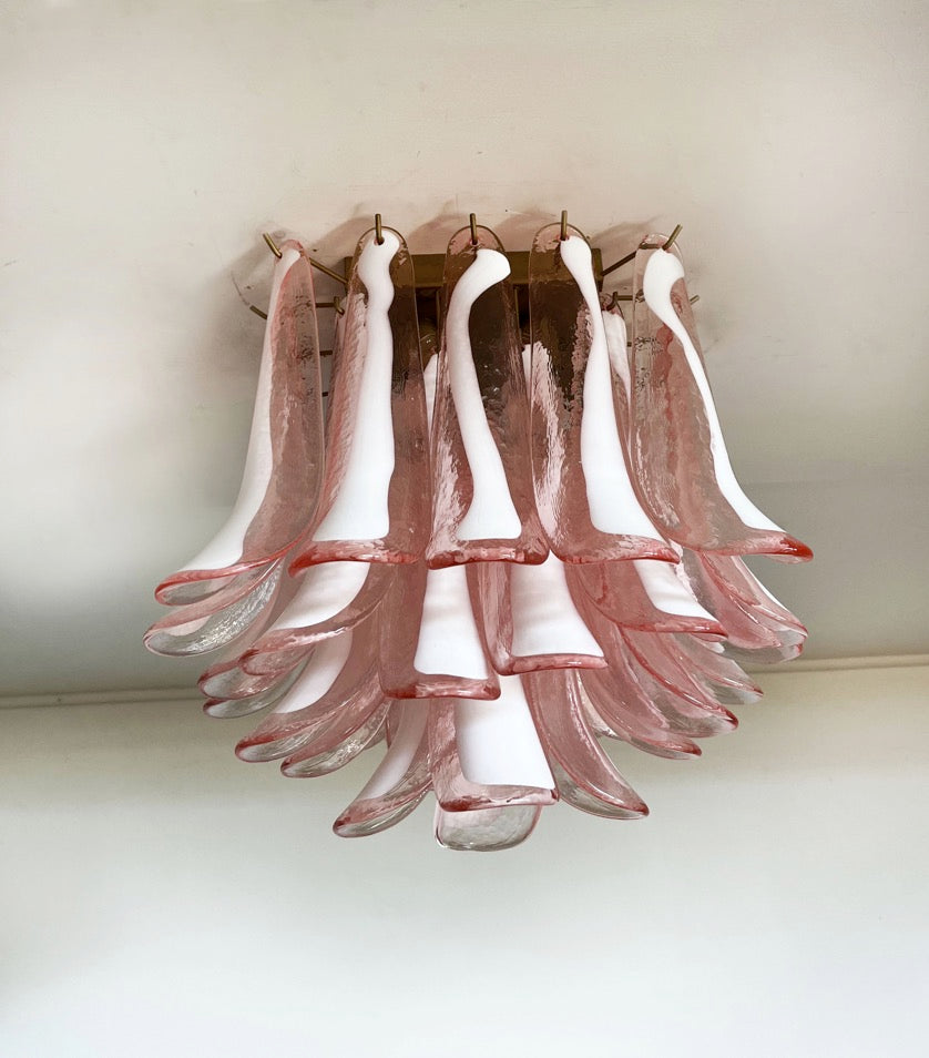 Murano Taklampe – 32 Rosa Konglebladglass – Murano Classics