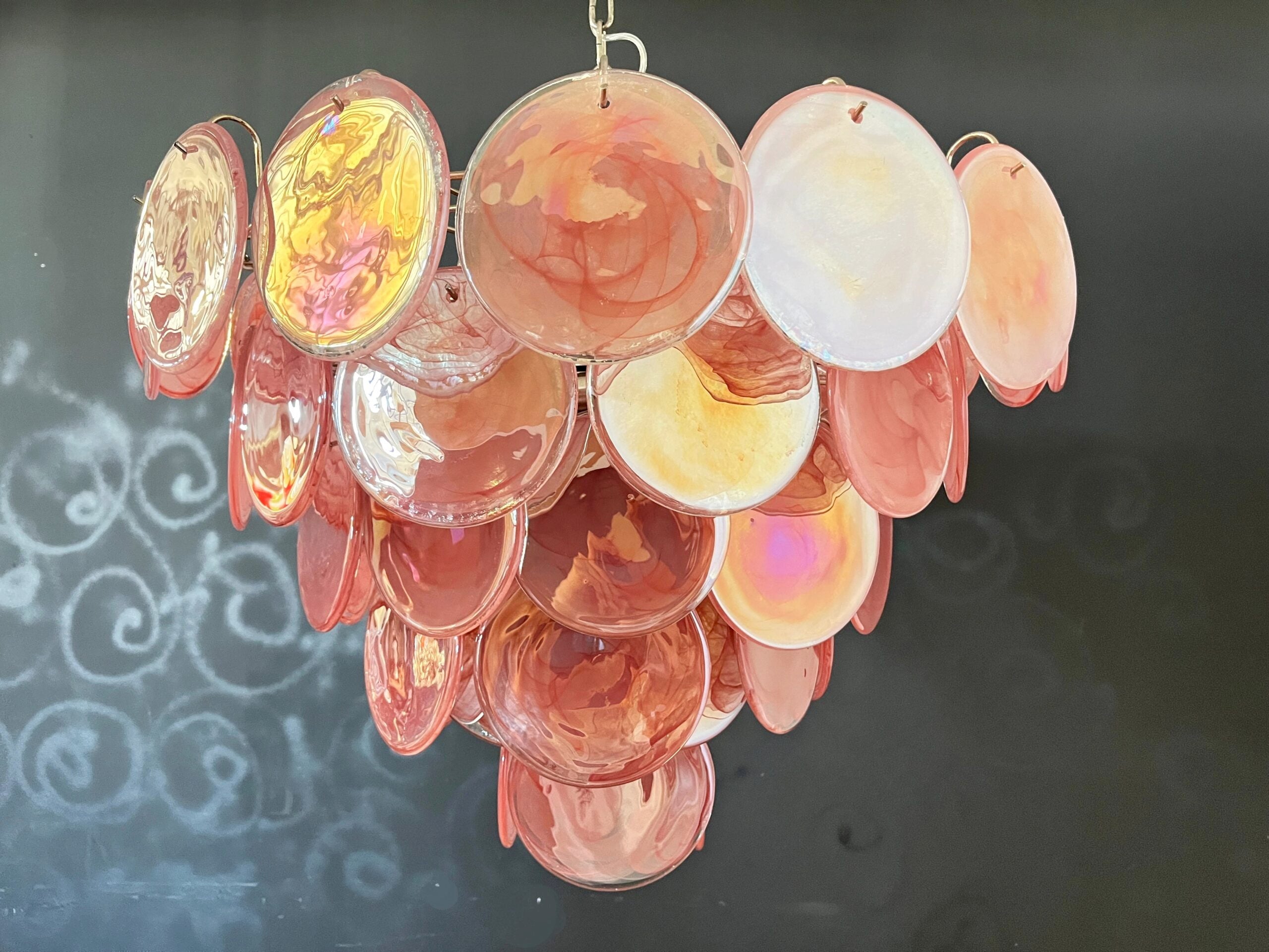 Murano Chandelier – 57 Pink Disc Glass – detail 3 – Murano Classics