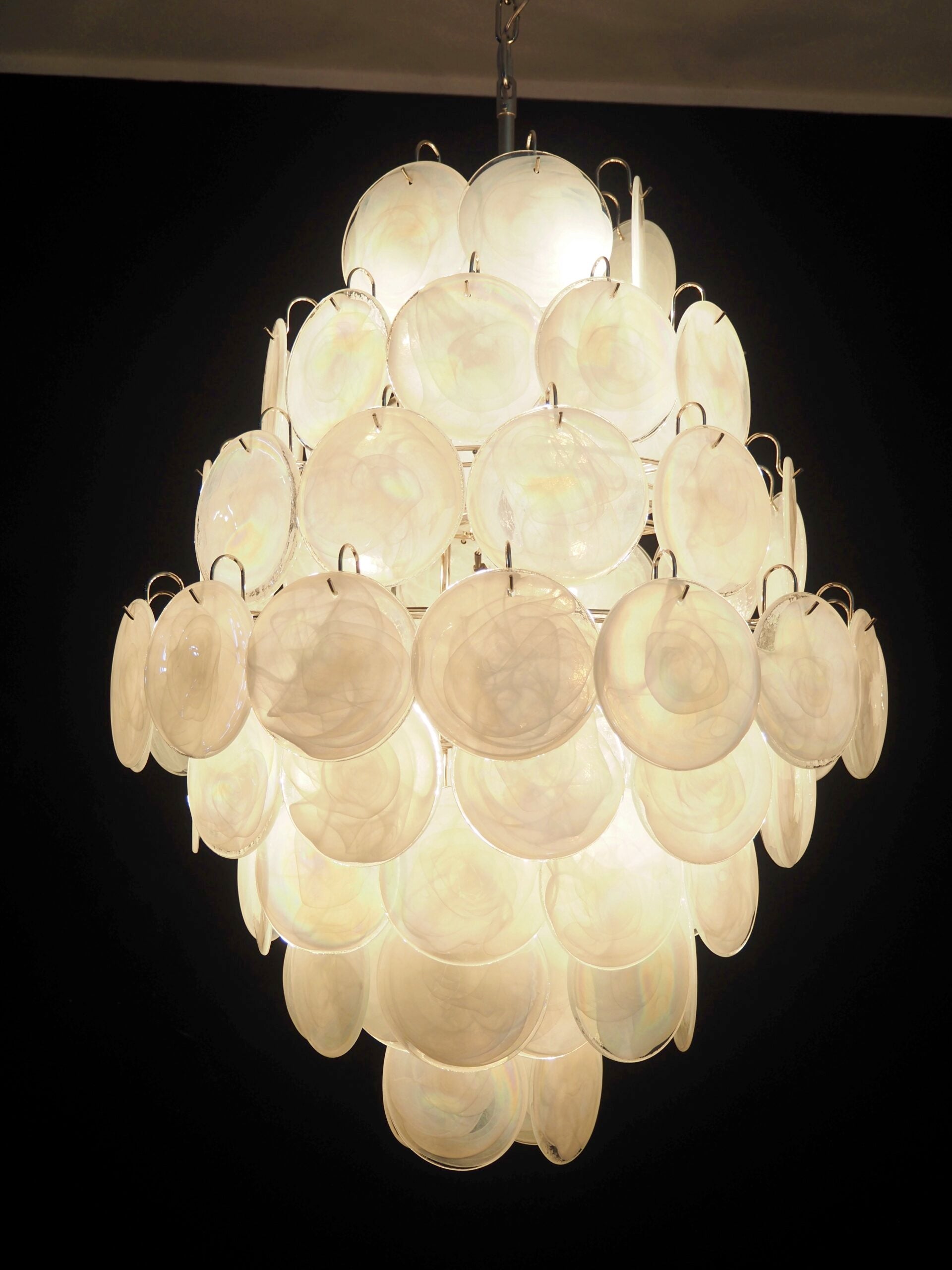 Murano Chandelier – 87 White Disc Glass – detail 5 – Murano Classics