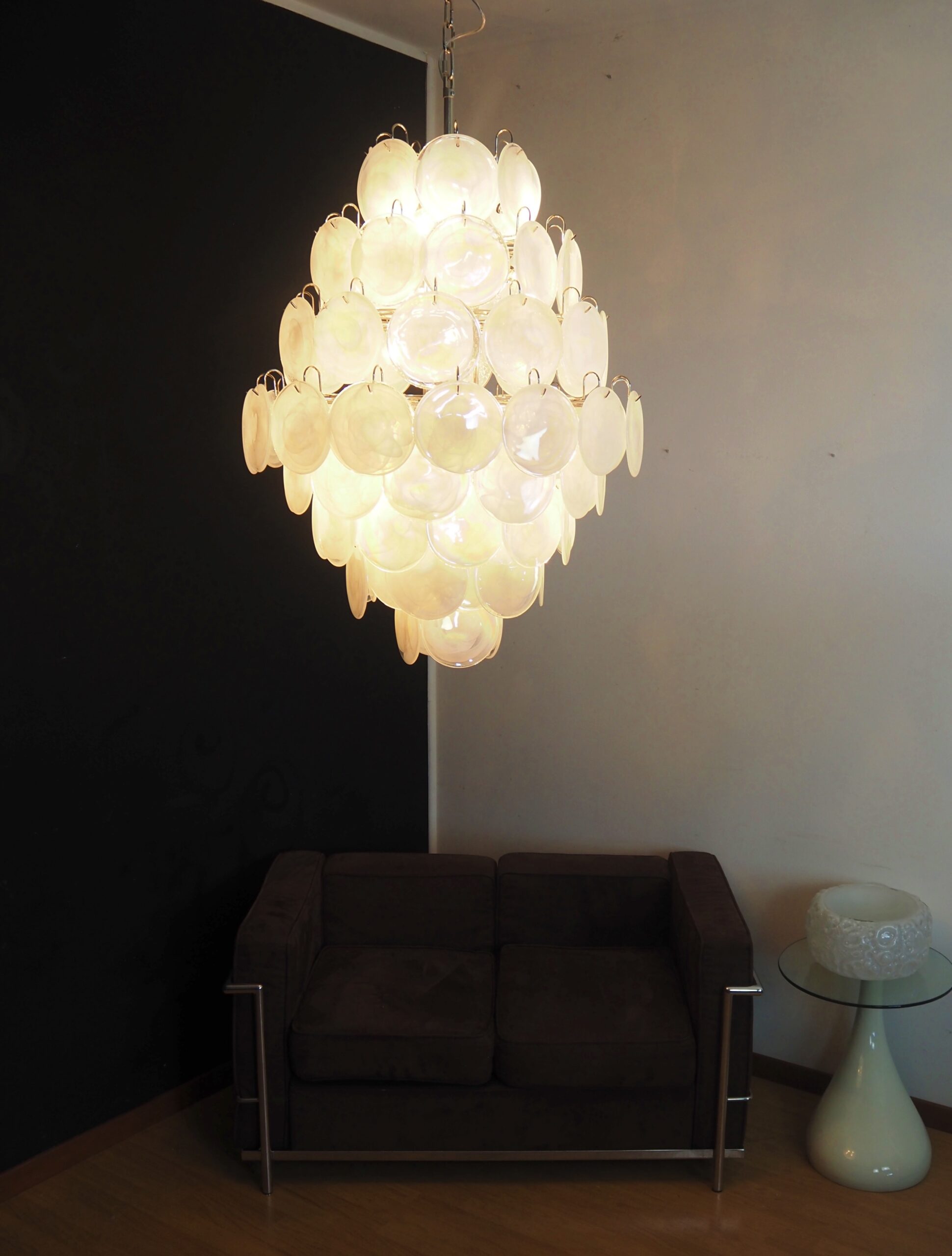 Murano Chandelier – 87 White Disc Glass – detail 3 – Murano Classics