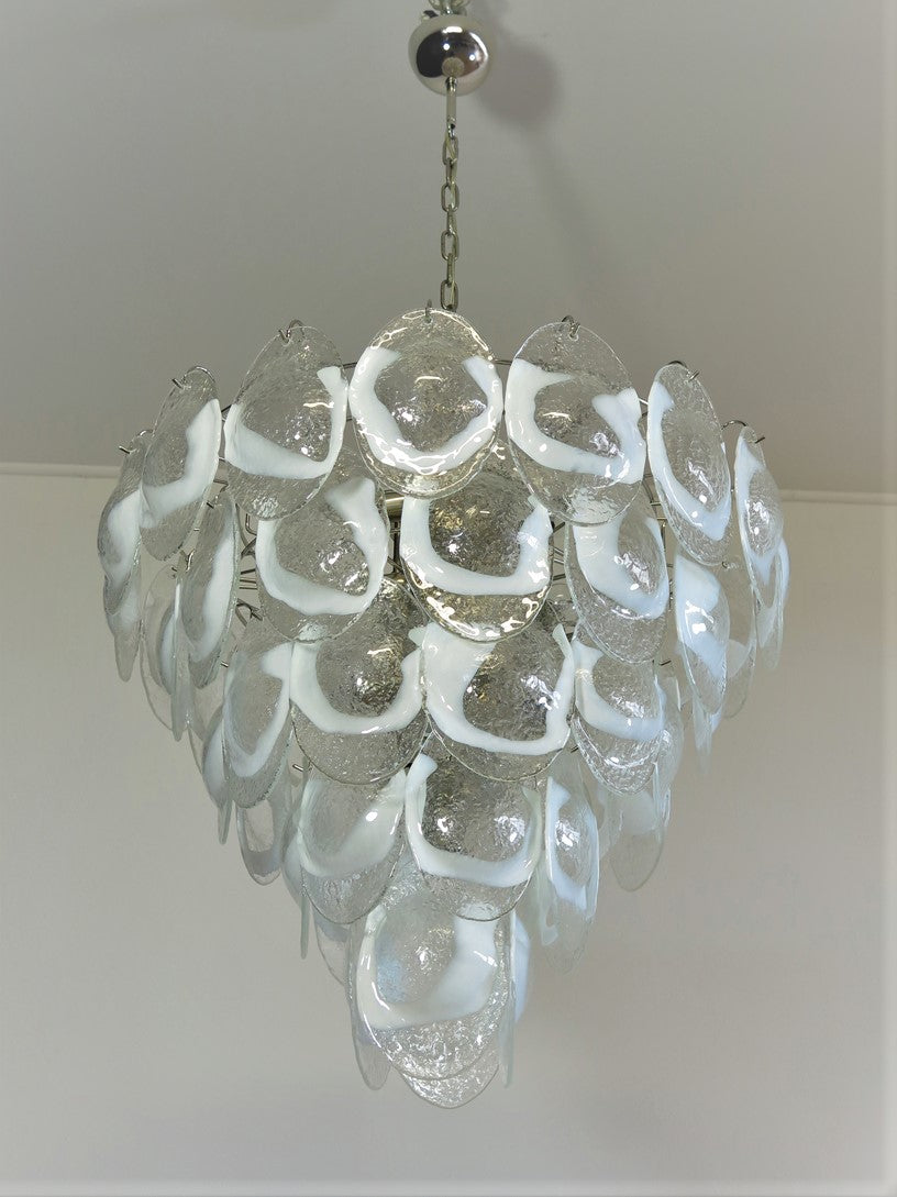 Murano Kroonluchter – 50 Witte Heldere Bloemblaadjeglas – detail 7 – Murano Classics