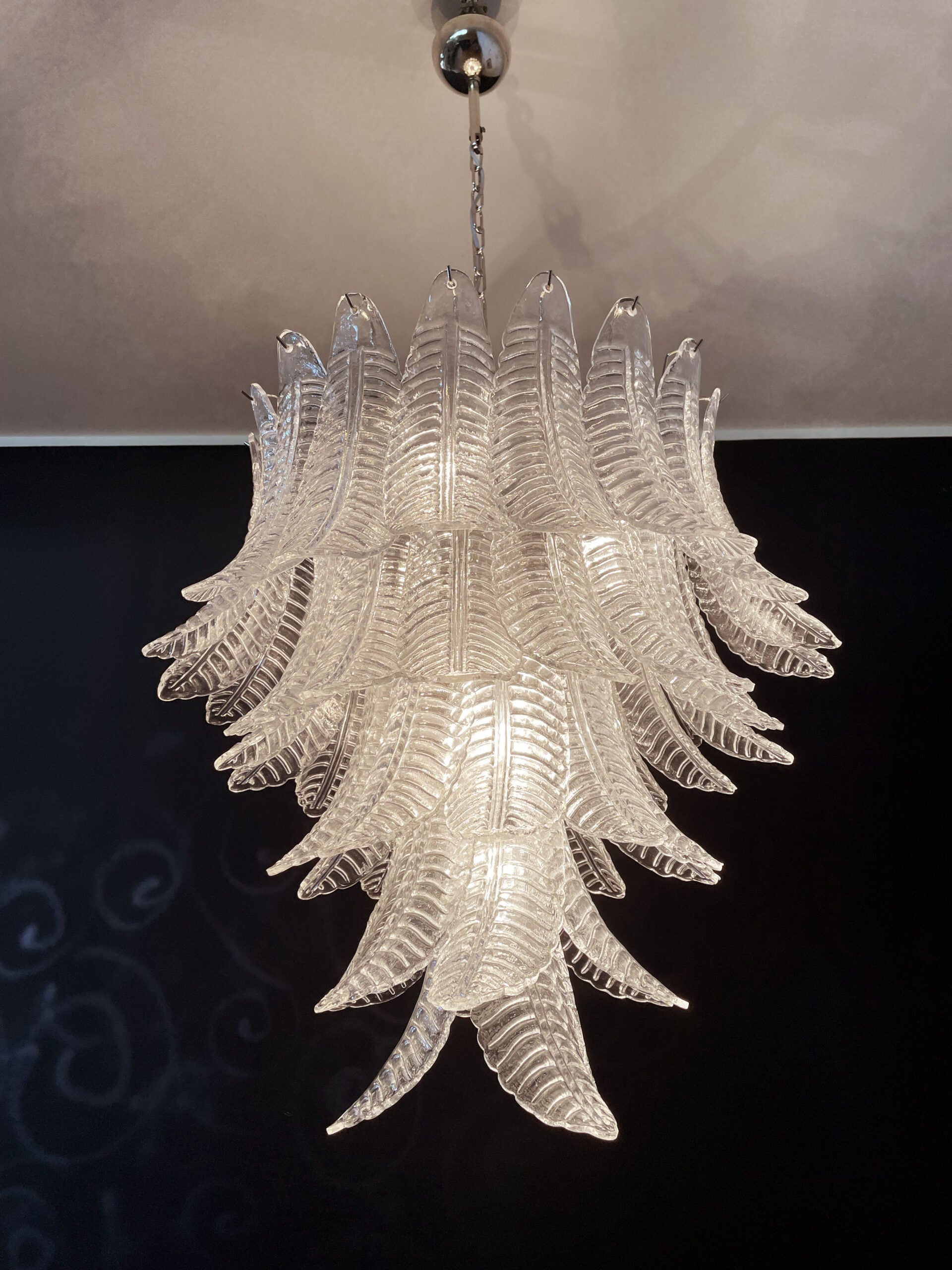 Murano Chandelier – 52 Clear Felci Glass – detail 2 – Murano Classics