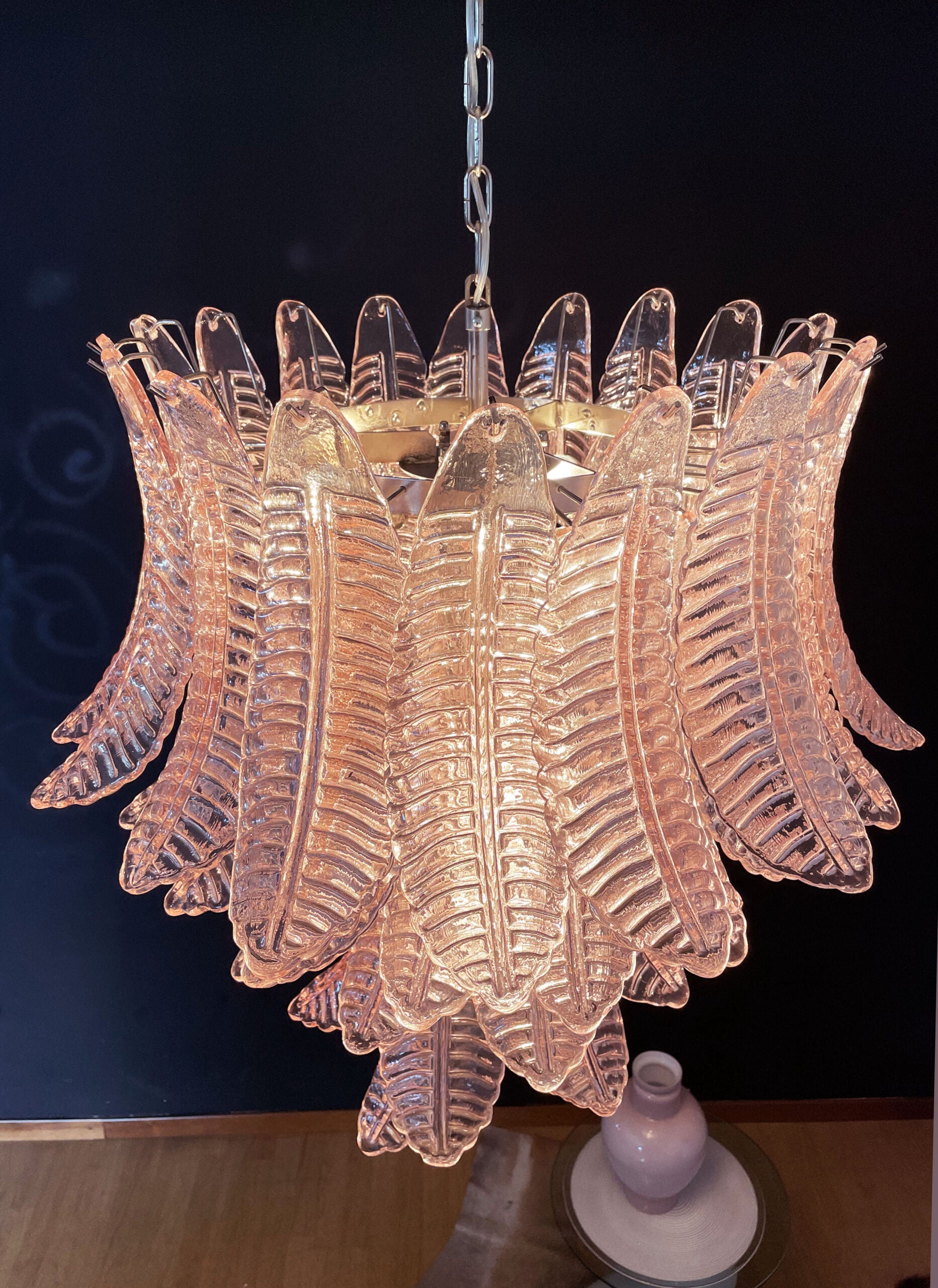 Murano Chandelier – 52 Pink Felci Glass – detail 8 – Murano Classics