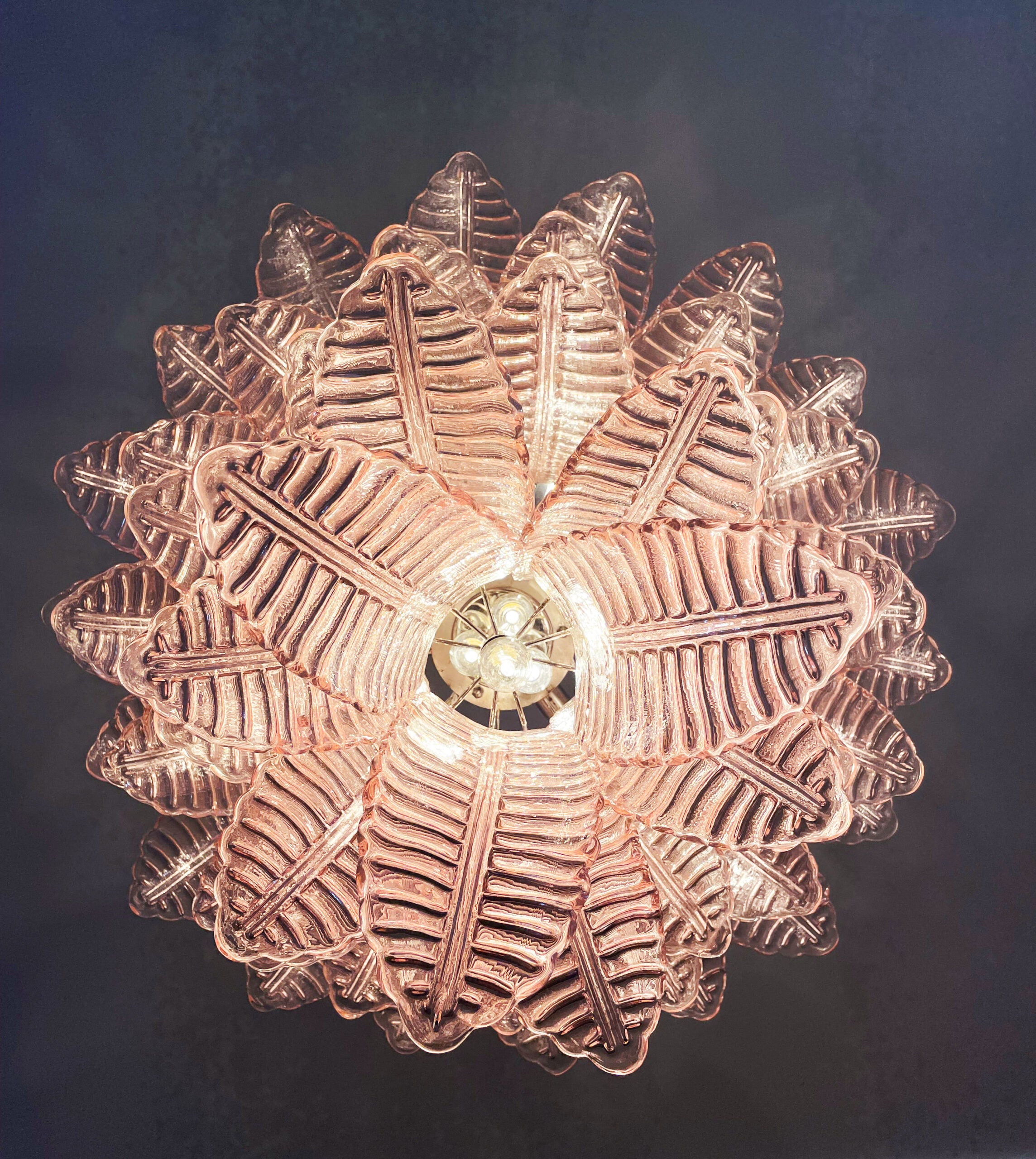 Murano Chandelier – 52 Pink Felci Glass – detail 9 – Murano Classics