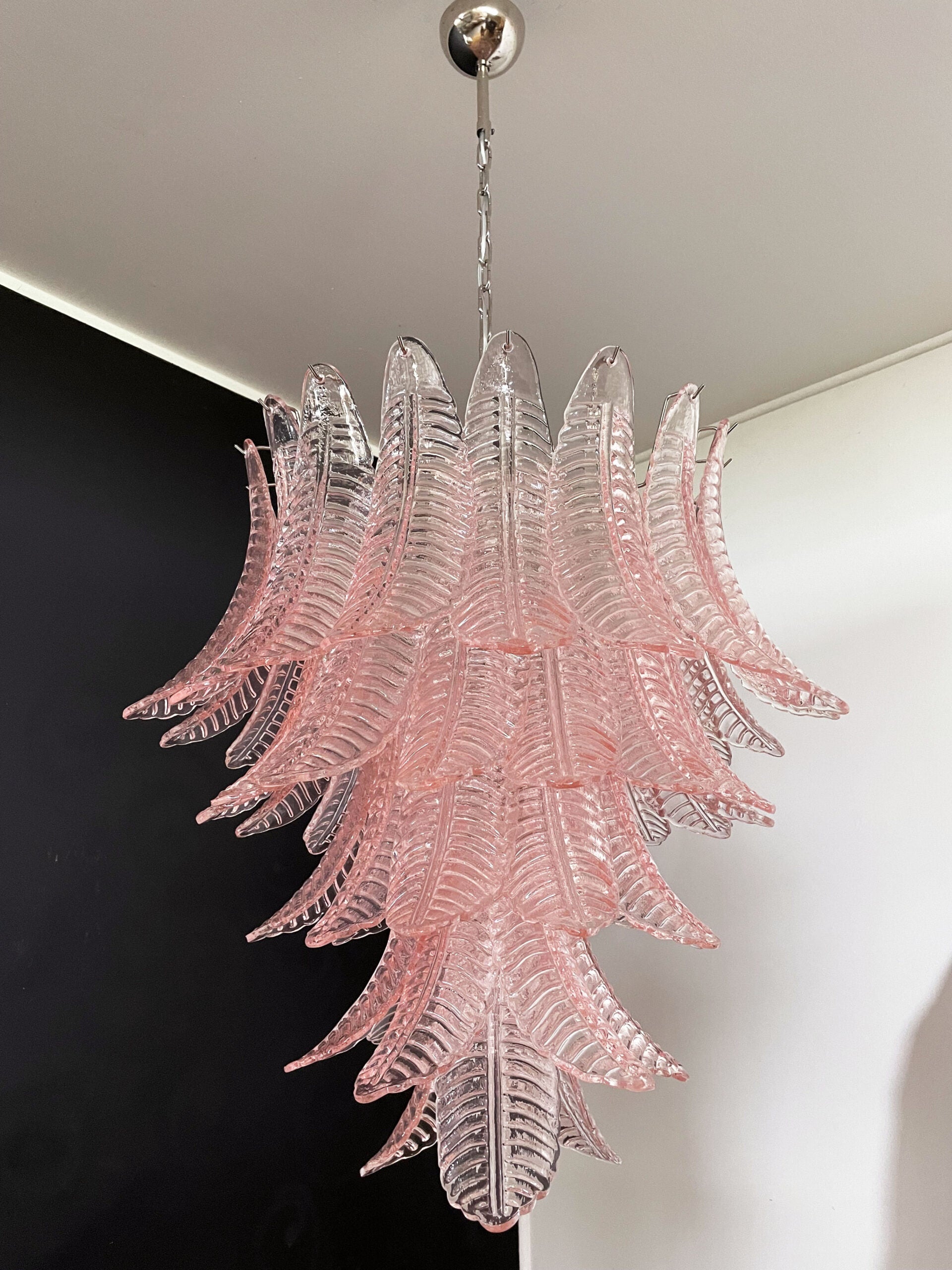 Murano Chandelier – 52 Pink Felci Glass – detail 5 – Murano Classics