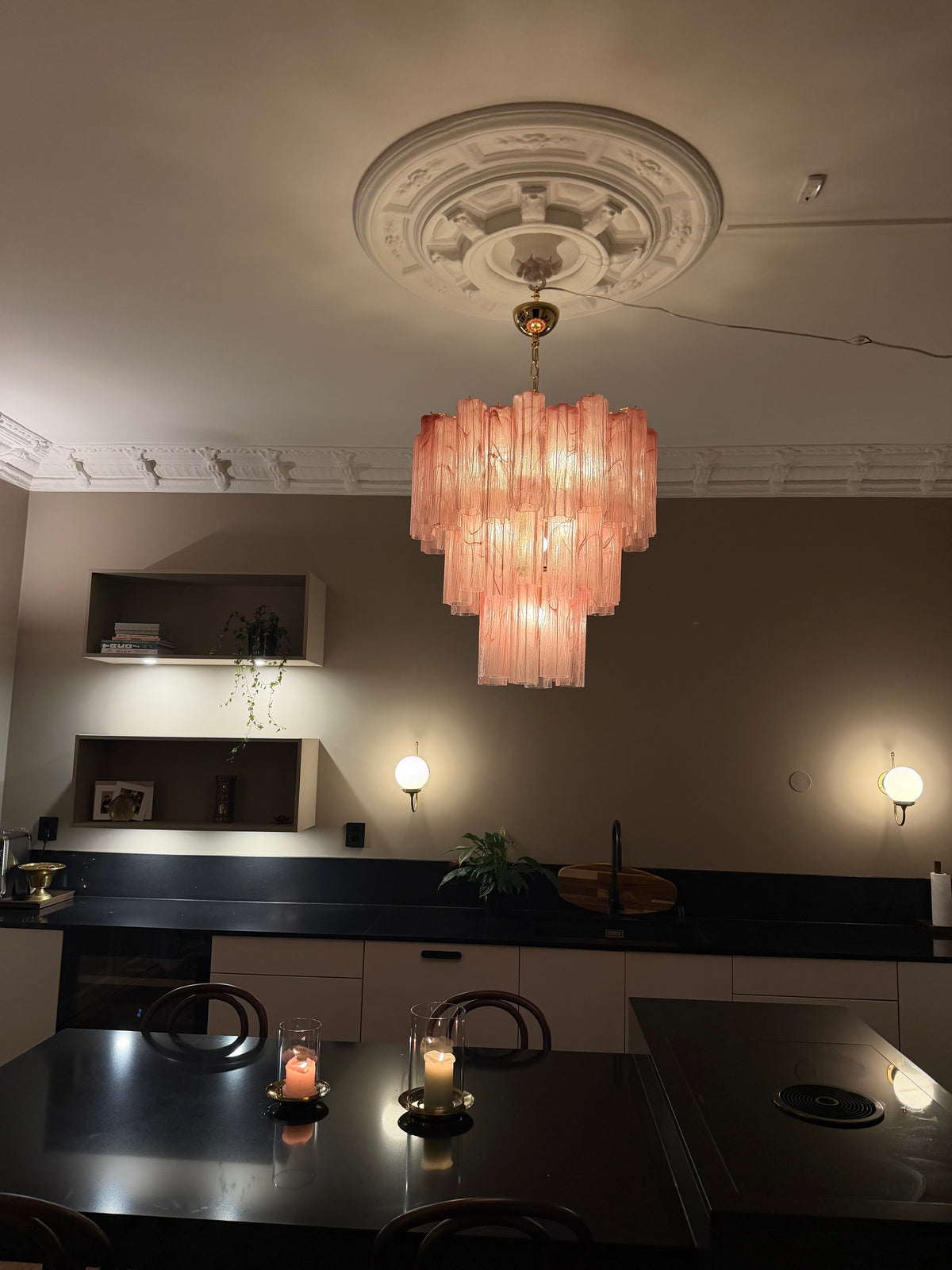 Murano Chandelier | 48 Pink Alabaster Glass Tubes