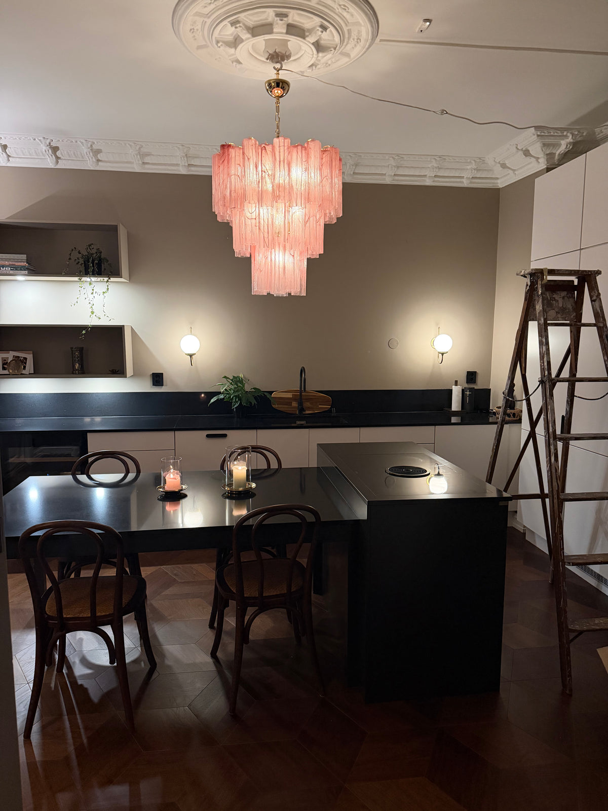 Murano Chandelier | 48 Pink Alabaster Glass Tubes